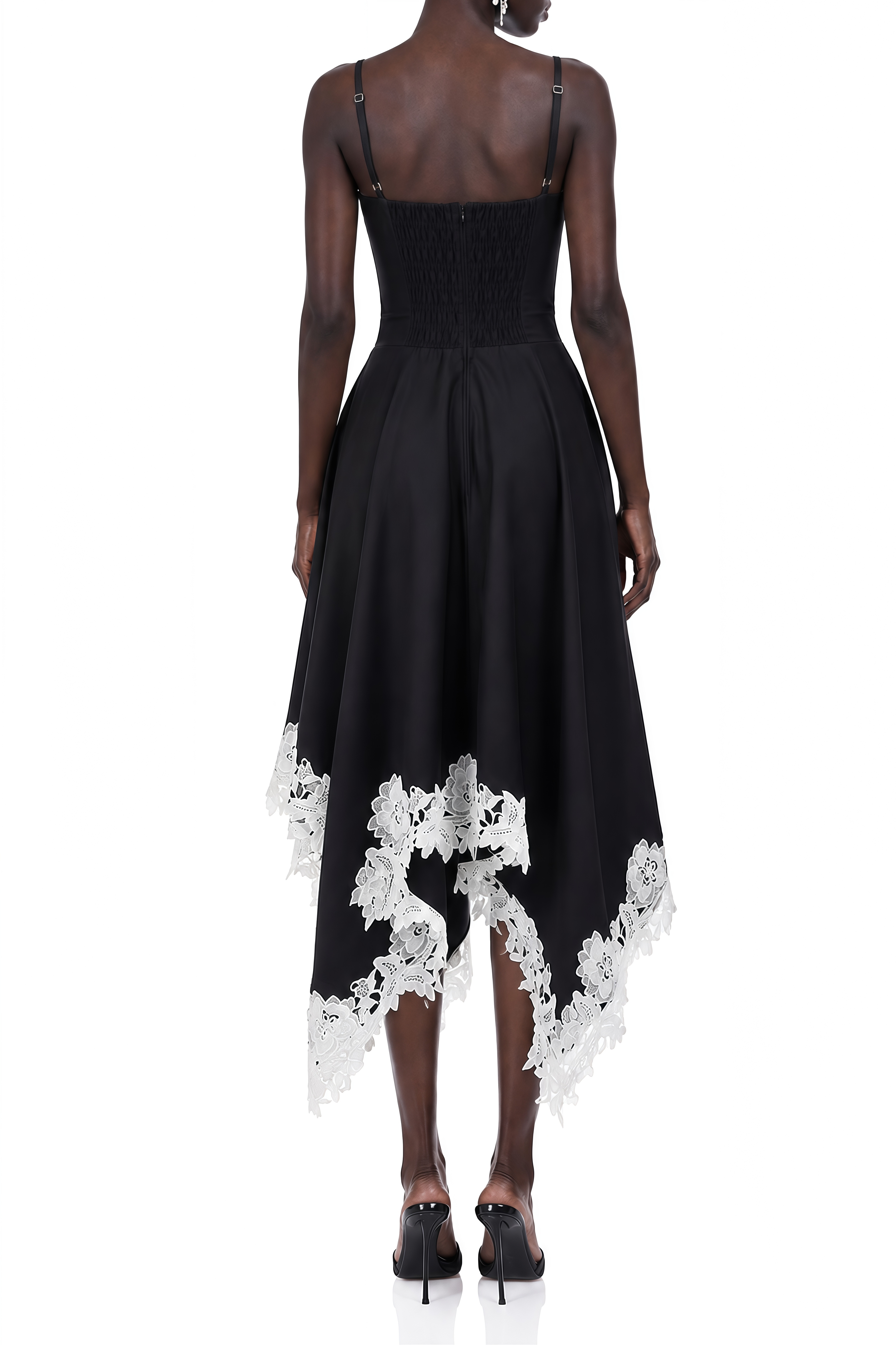 Cecilia Black Sweetheart Neck Lace Midi Dress