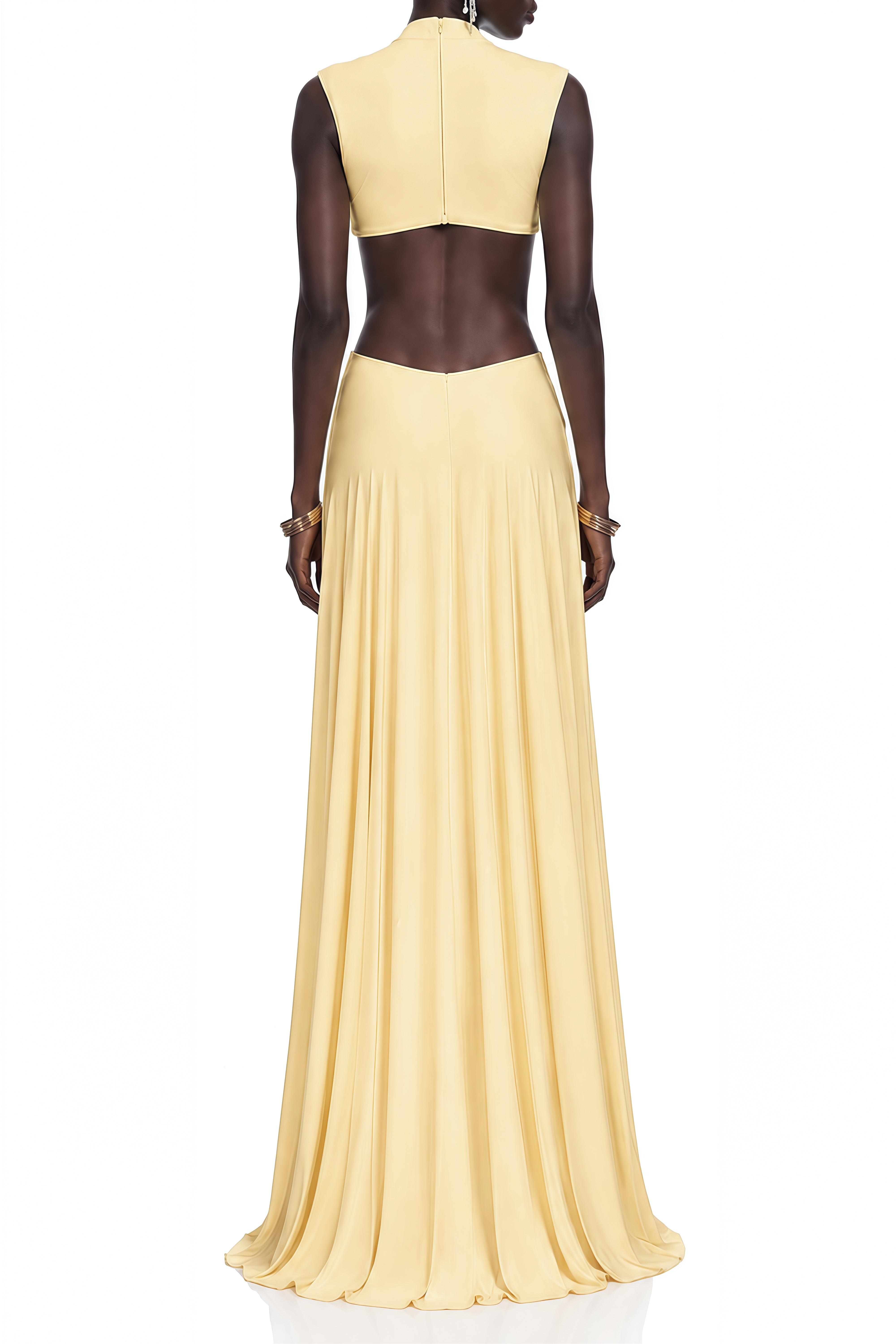 Viola Yellow Turtleneck Cut-Out Maxi Dress