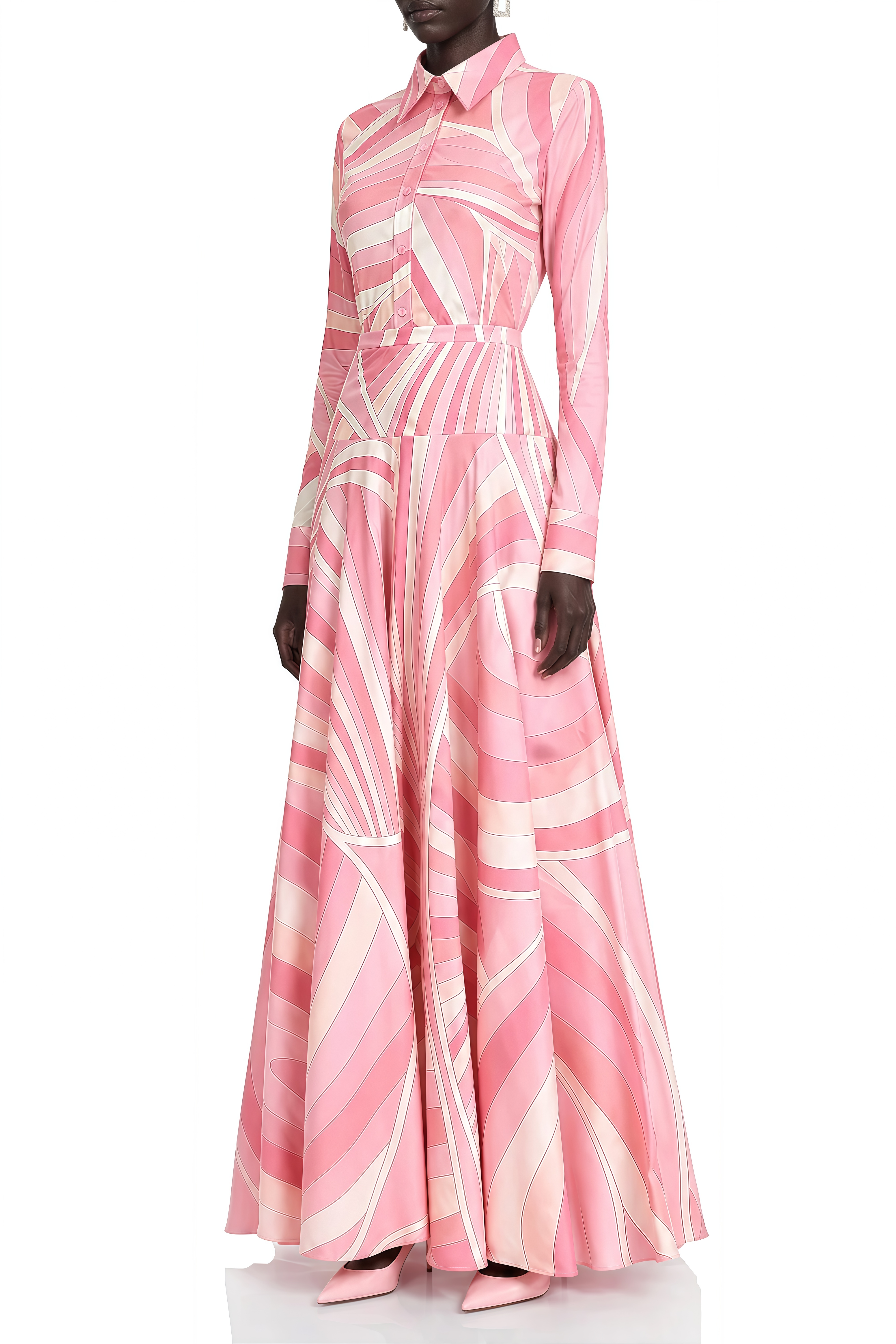 Audrey Pink Long Sleeves Abstract Print Top & Skirt Set