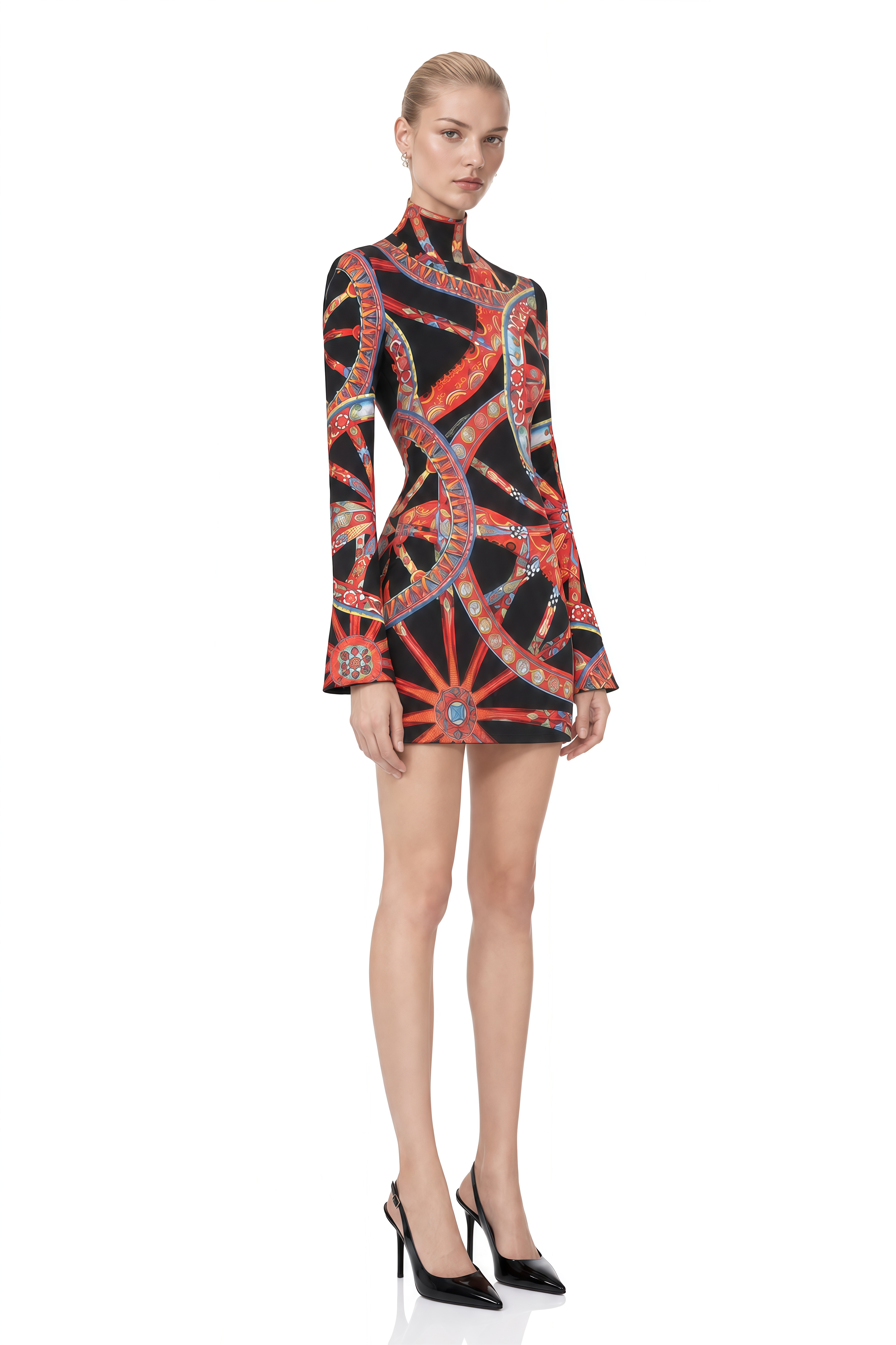 Lavinia Black Turtleneck Abstract Print Mini Dress