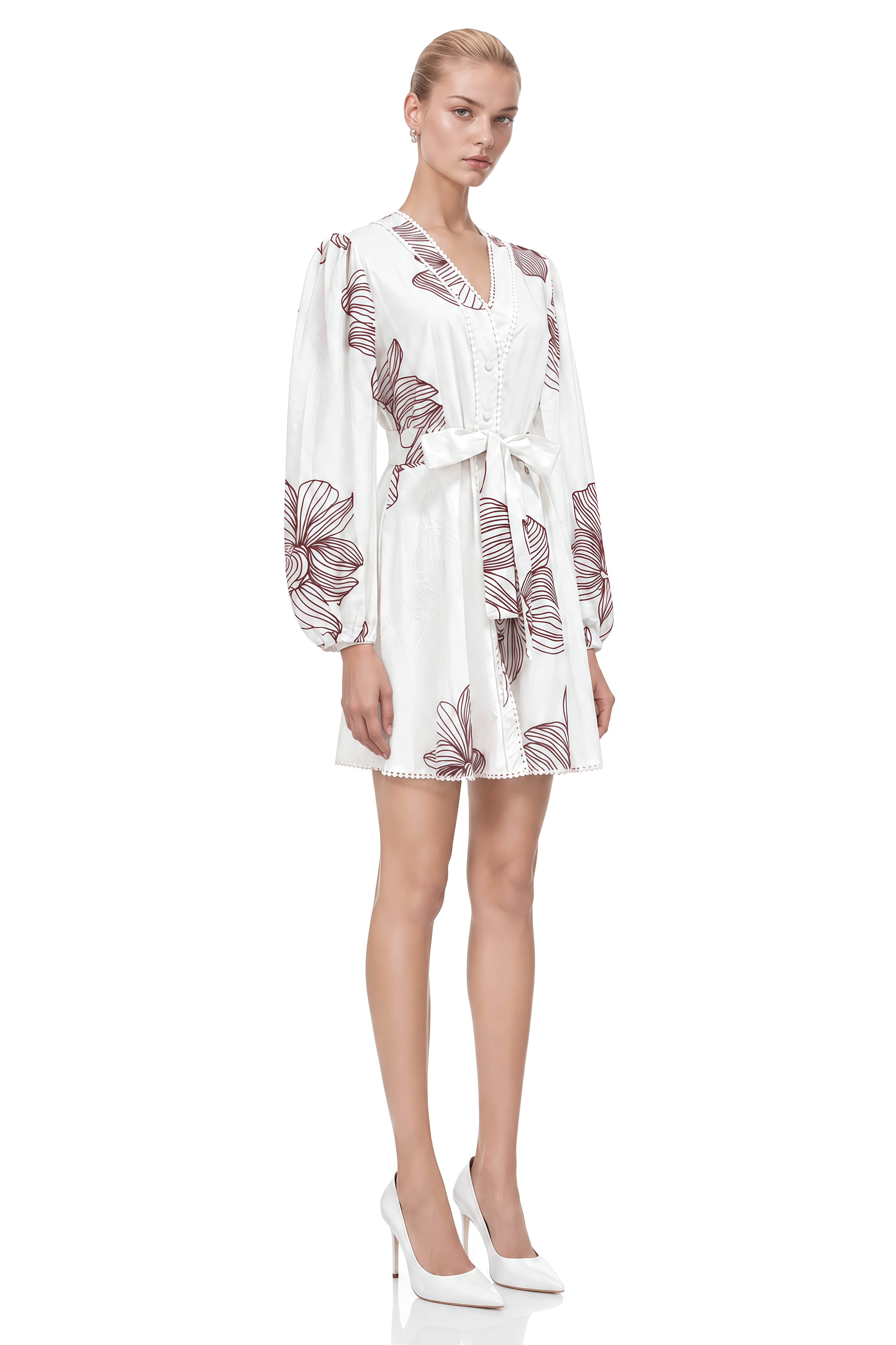 Eira White V-Neck Contrast Floral Mini Dress