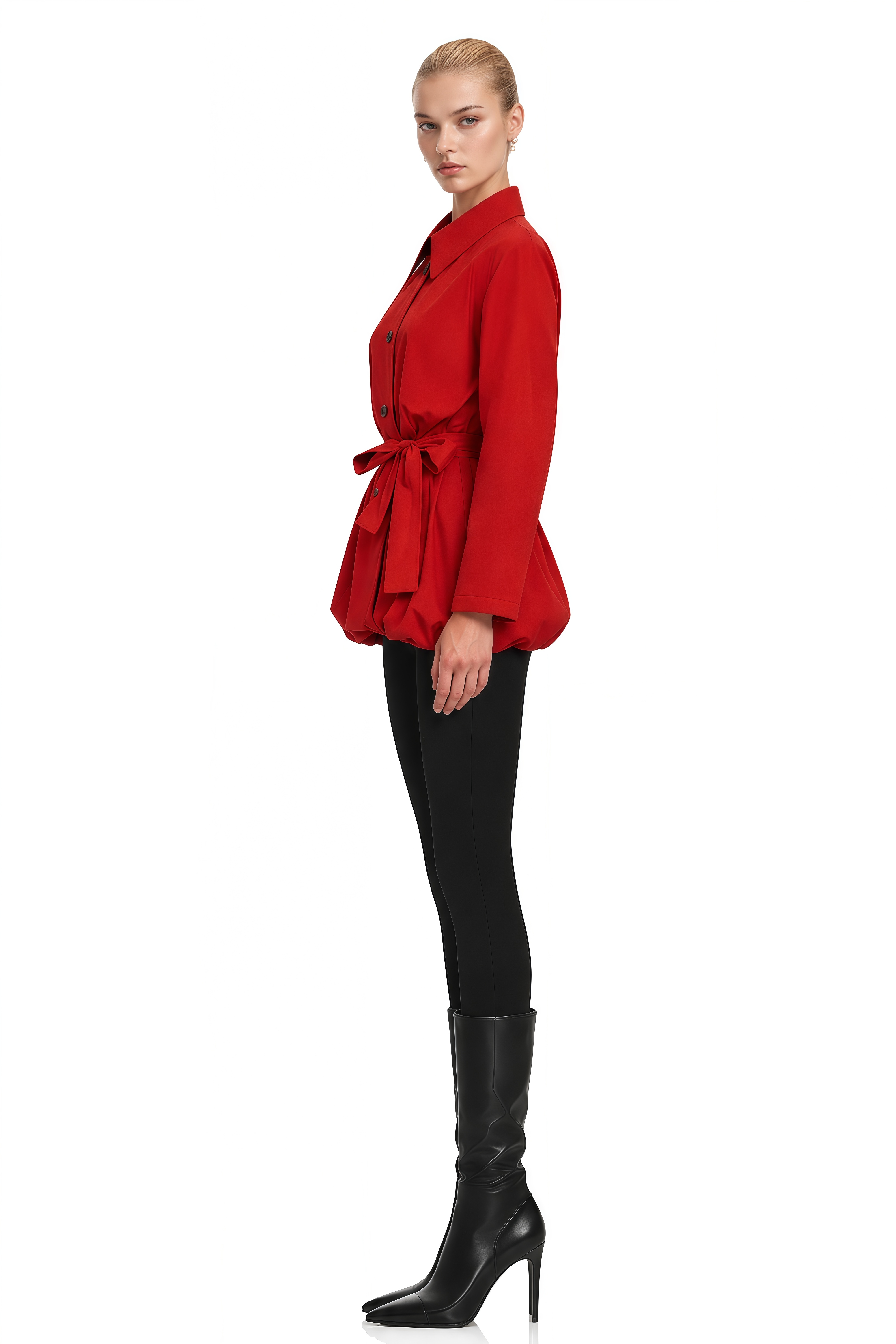 Clarisse Red Long Sleeves Belted Jacket