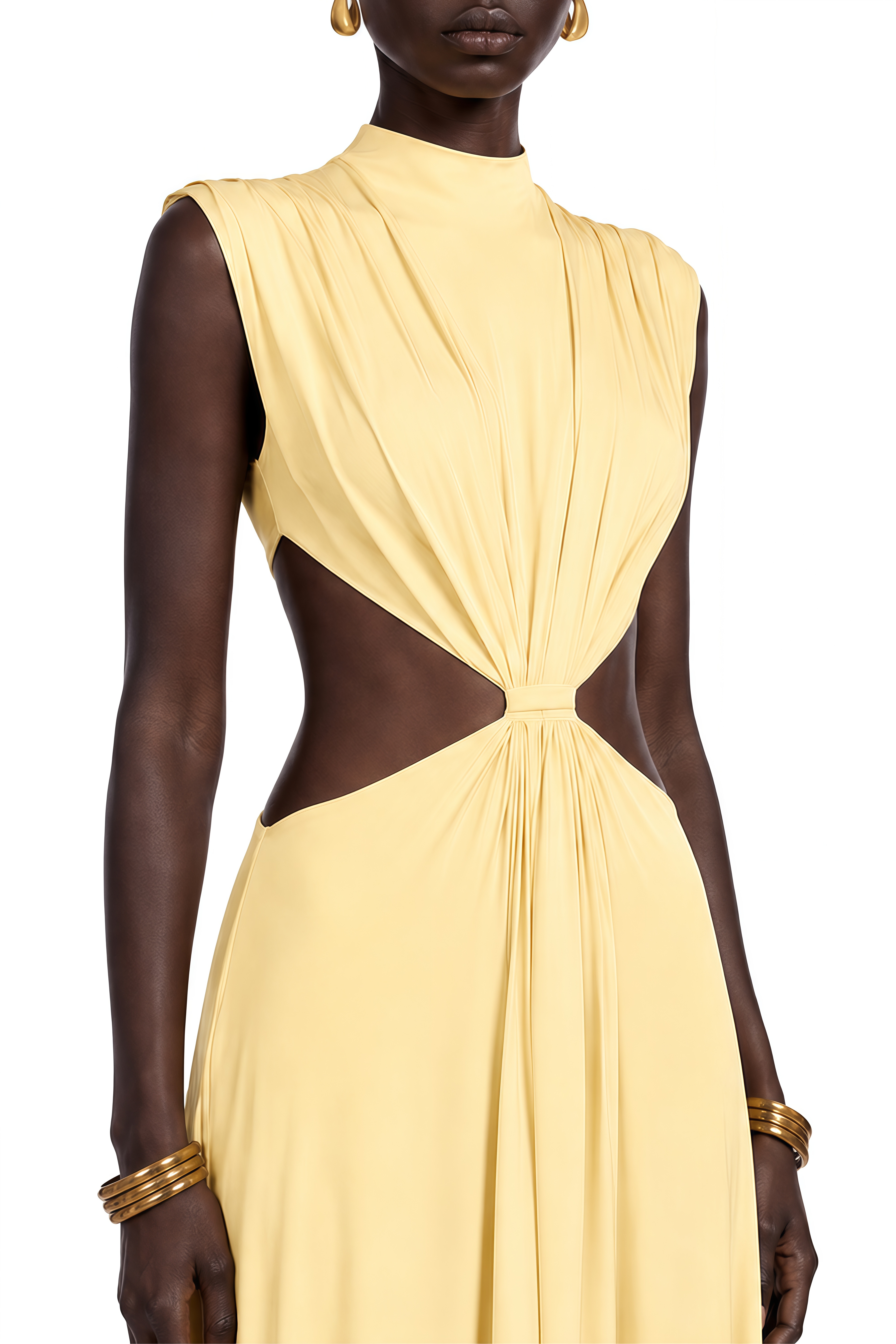 Viola Yellow Turtleneck Cut-Out Maxi Dress