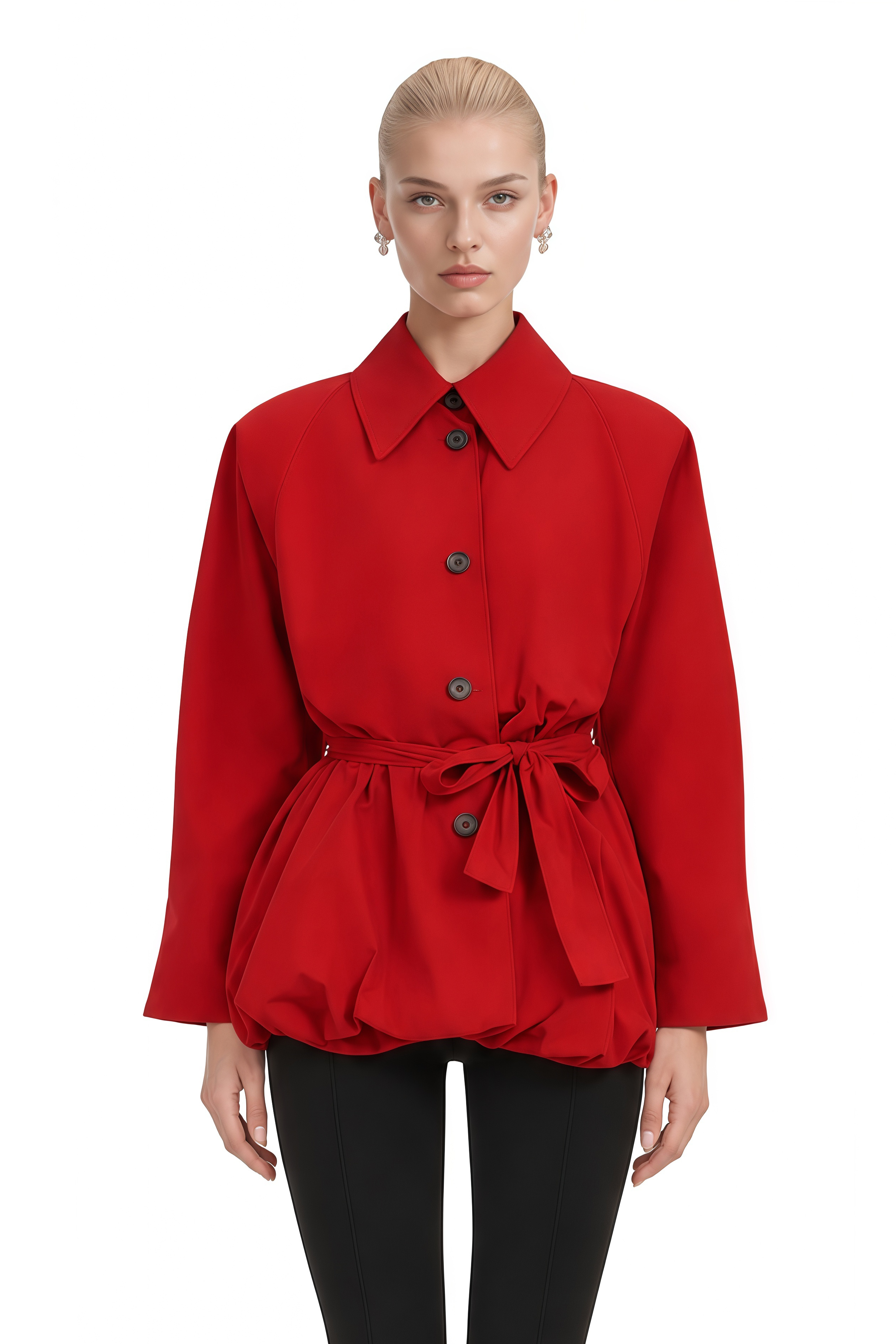 Clarisse Red Long Sleeves Belted Jacket