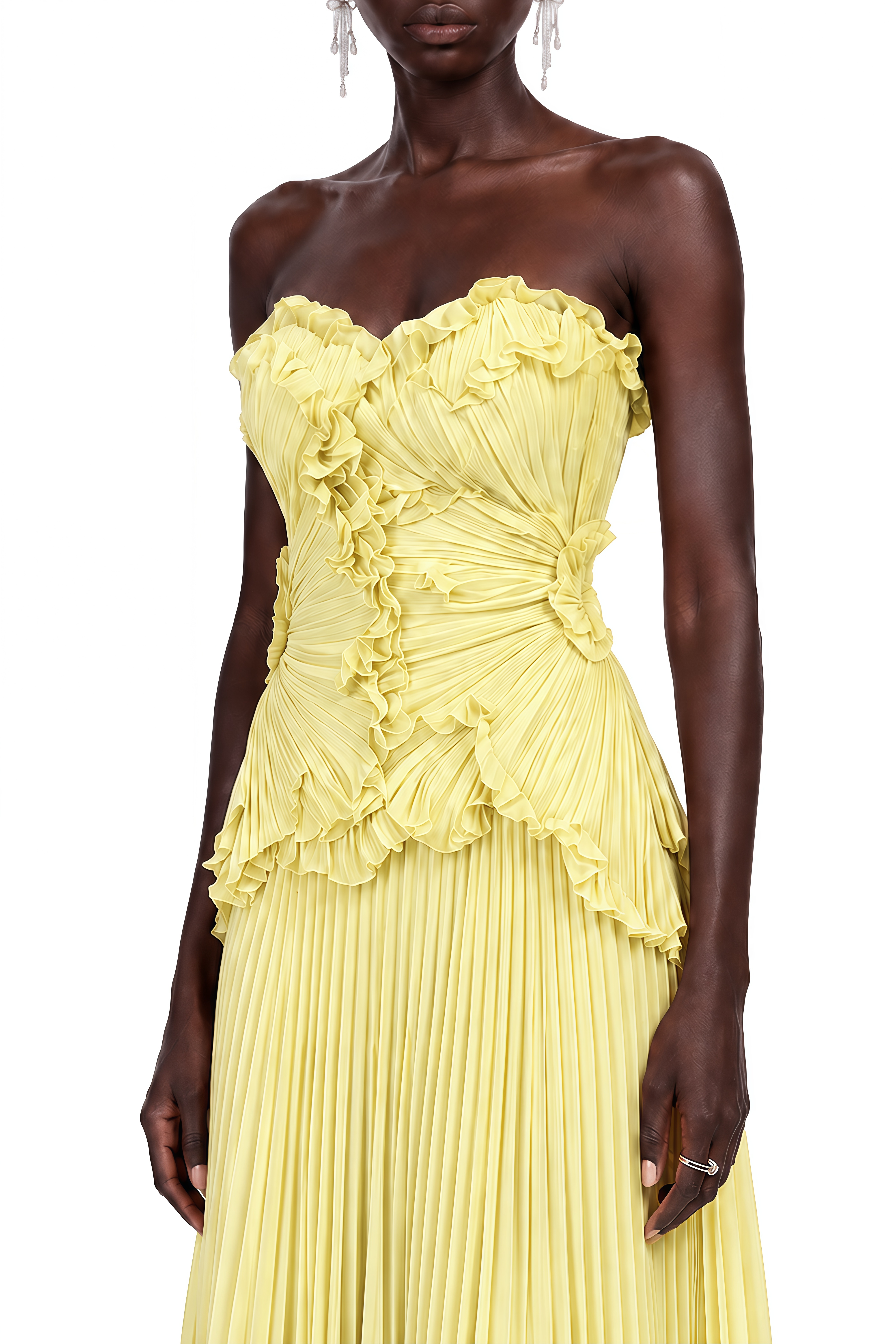 Eloise Yellow Sweetheart Neck Pleated Maxi Dress