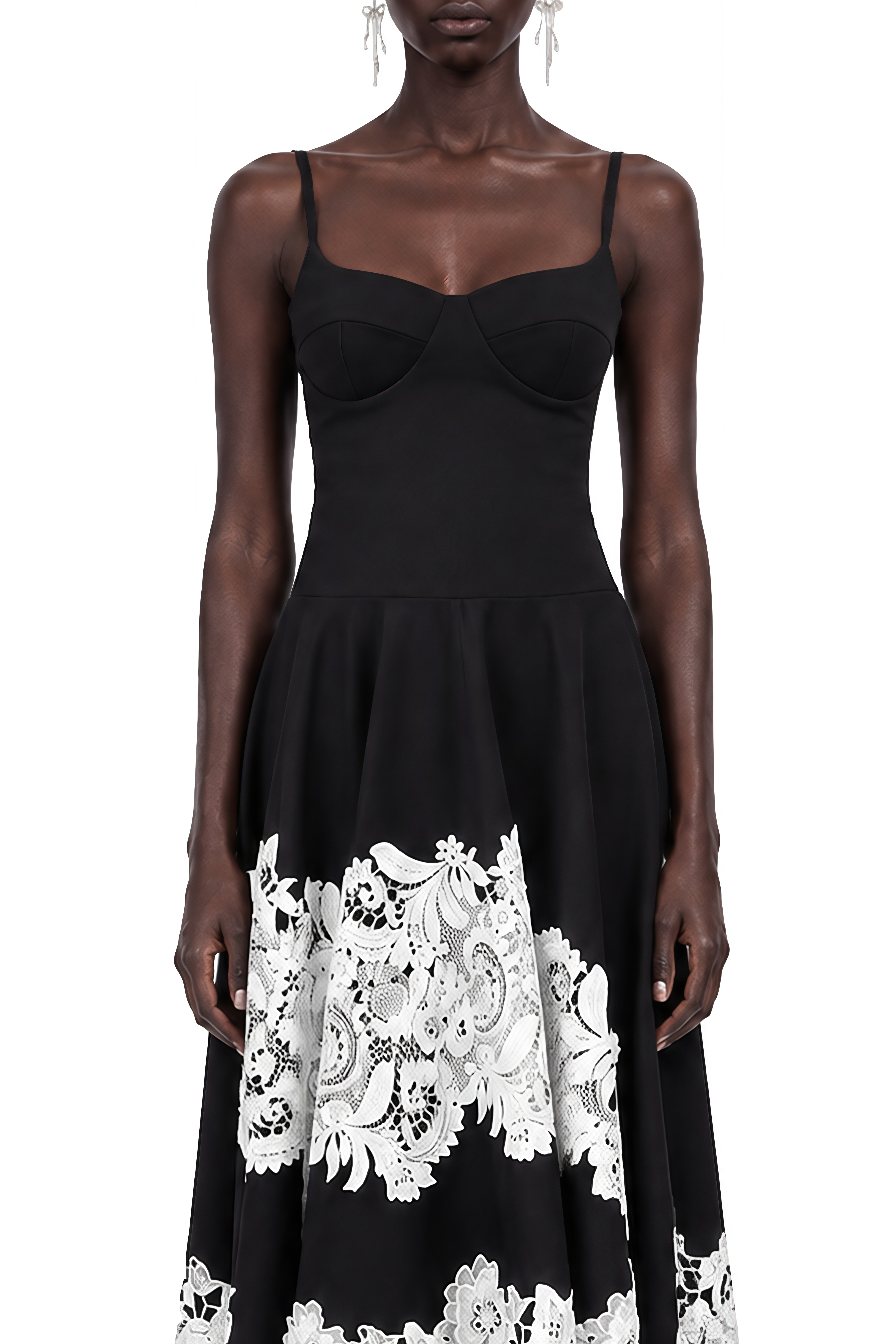Cecilia Black Sweetheart Neck Lace Midi Dress