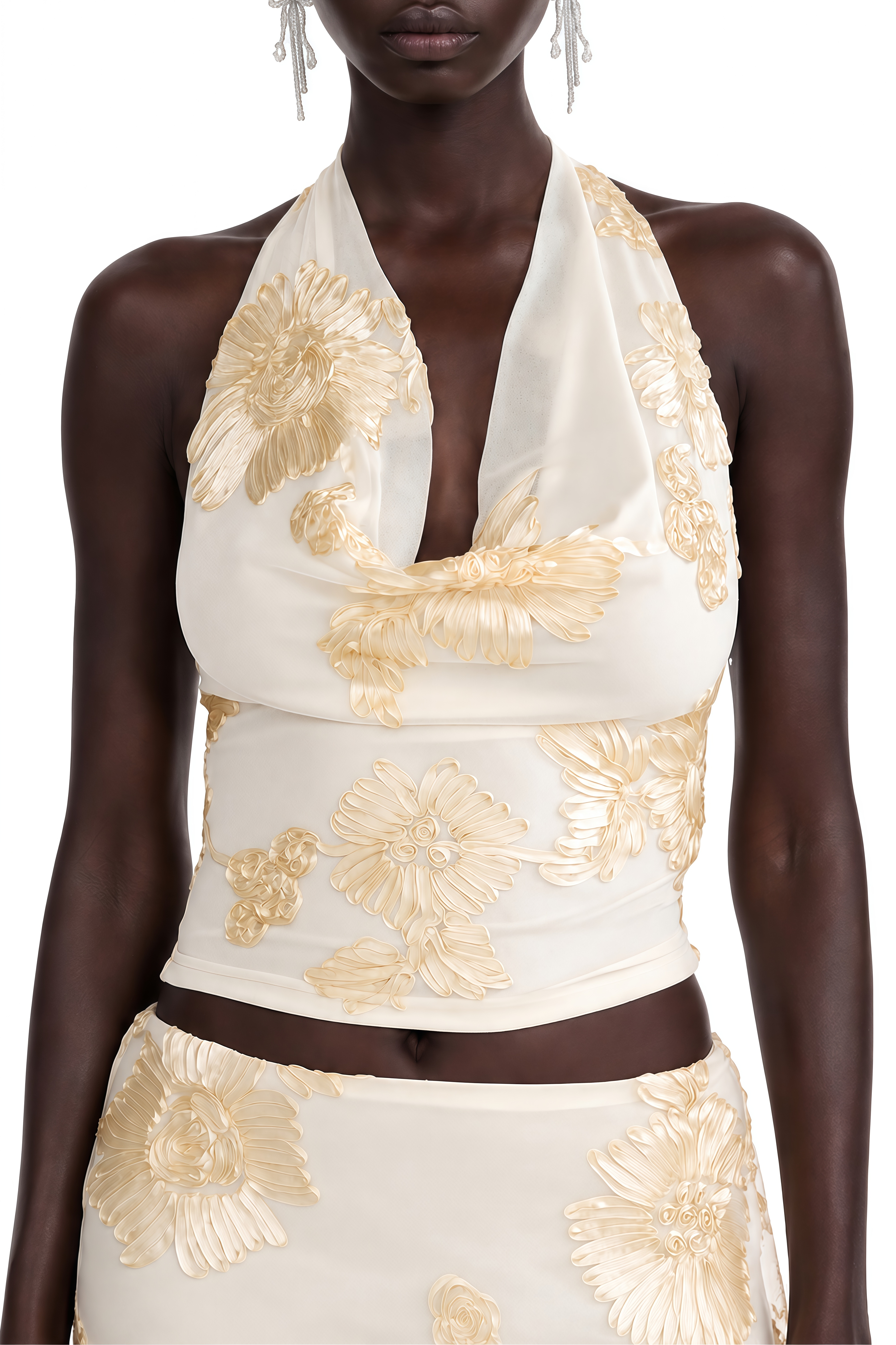 Bronte Light Yellow Floral Embroidered Top & Skirt Set
