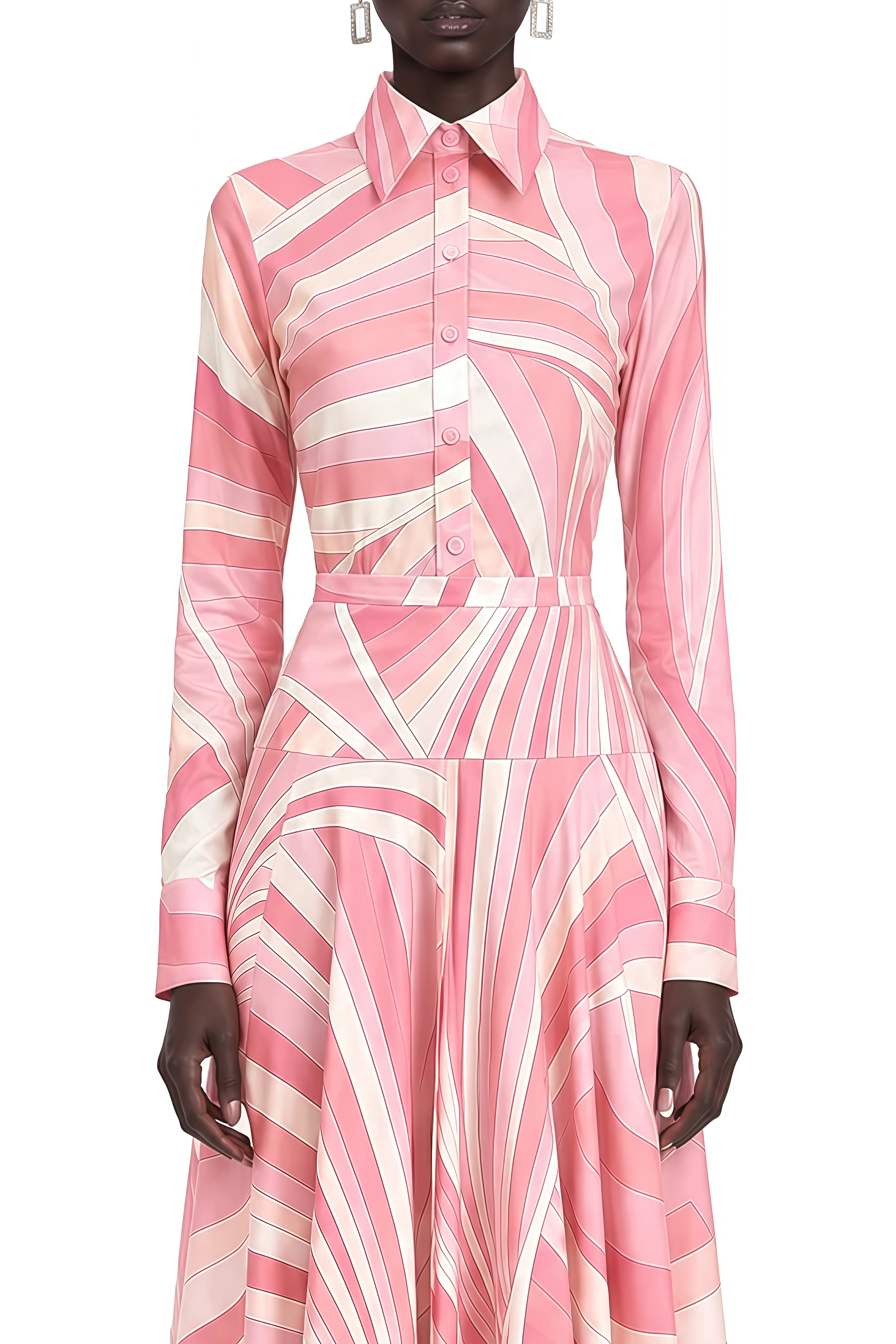Audrey Pink Long Sleeves Abstract Print Top & Skirt Set
