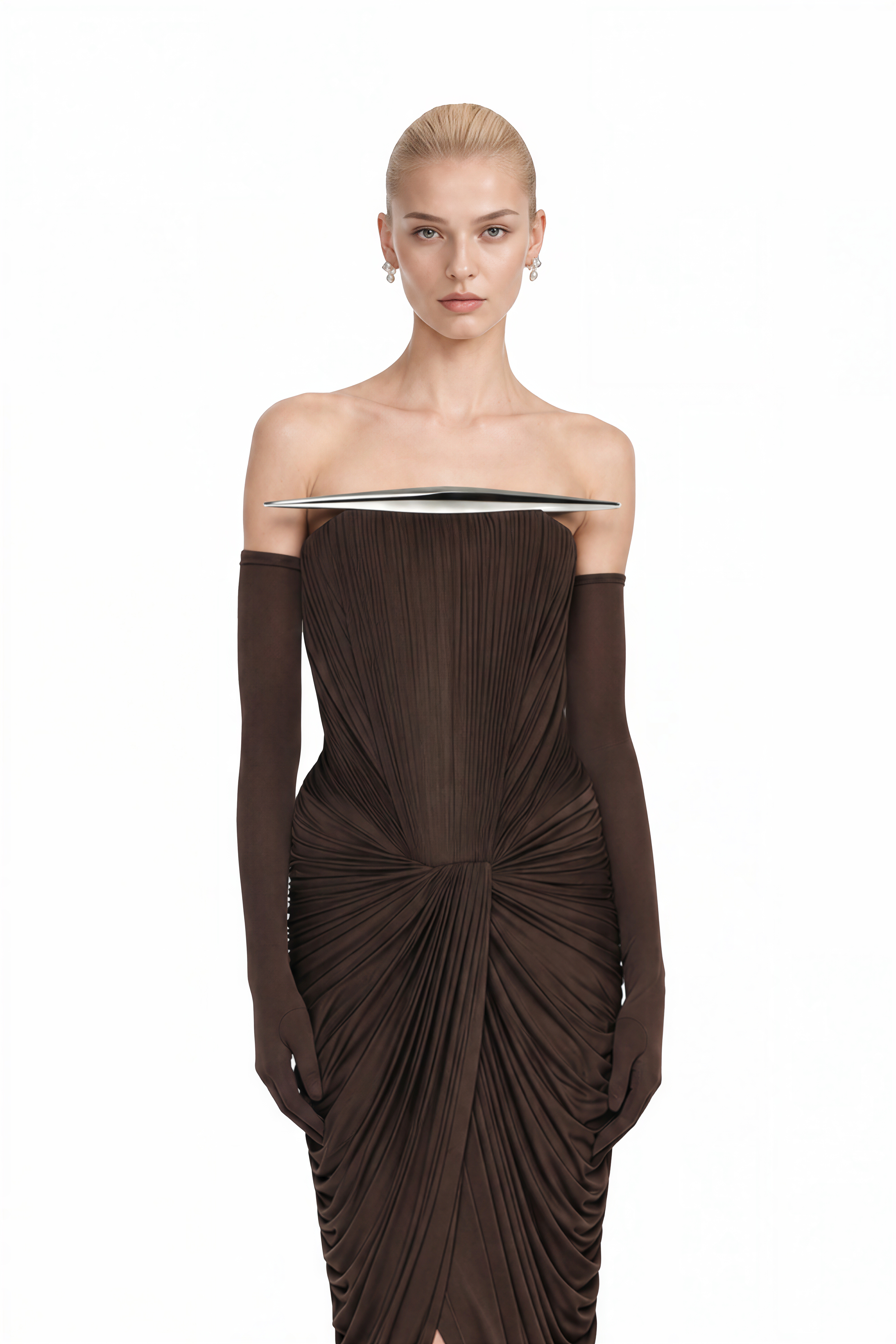 Amelia Brown Off Shoulder Draped Maxi Dress