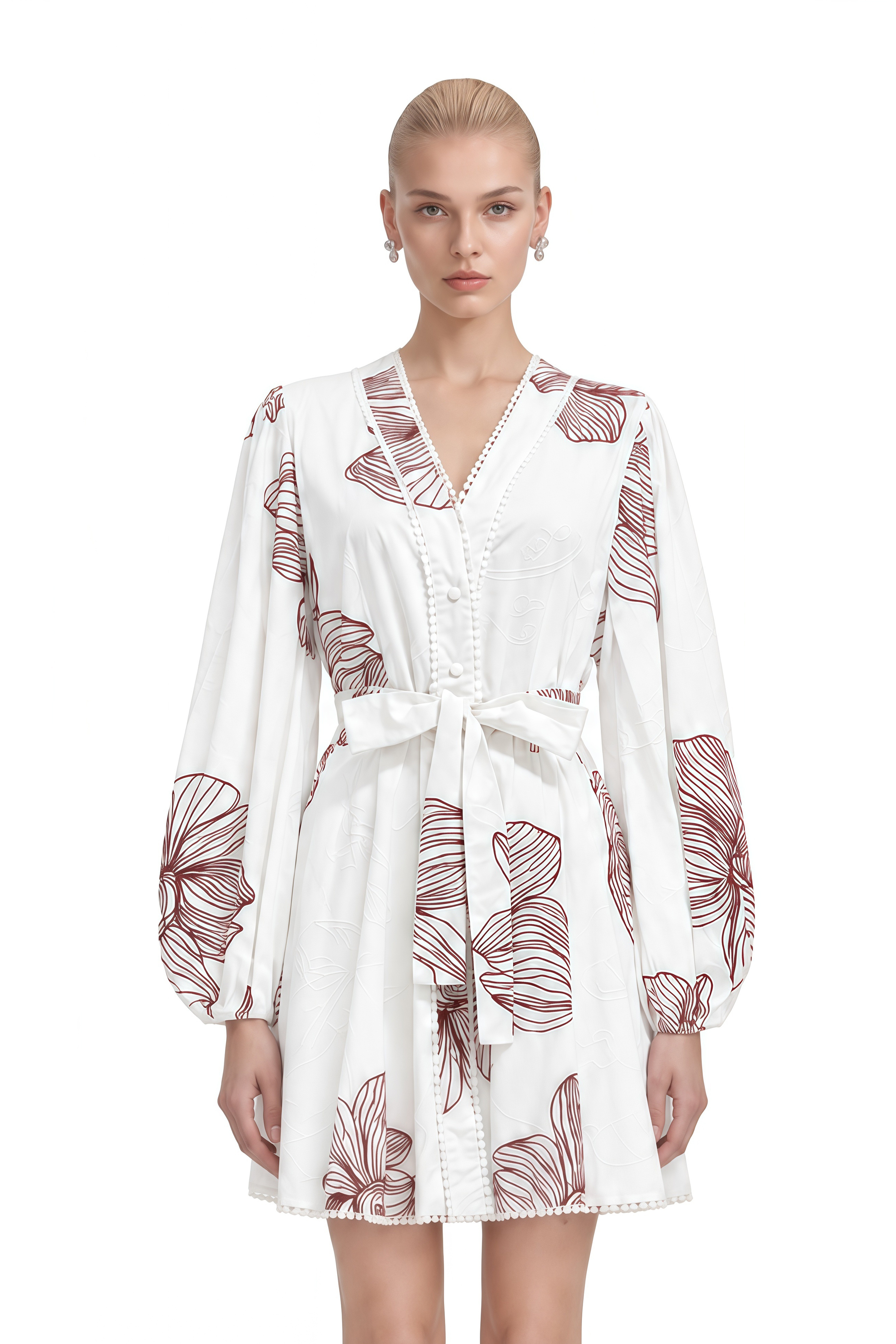 Eira White V-Neck Contrast Floral Mini Dress