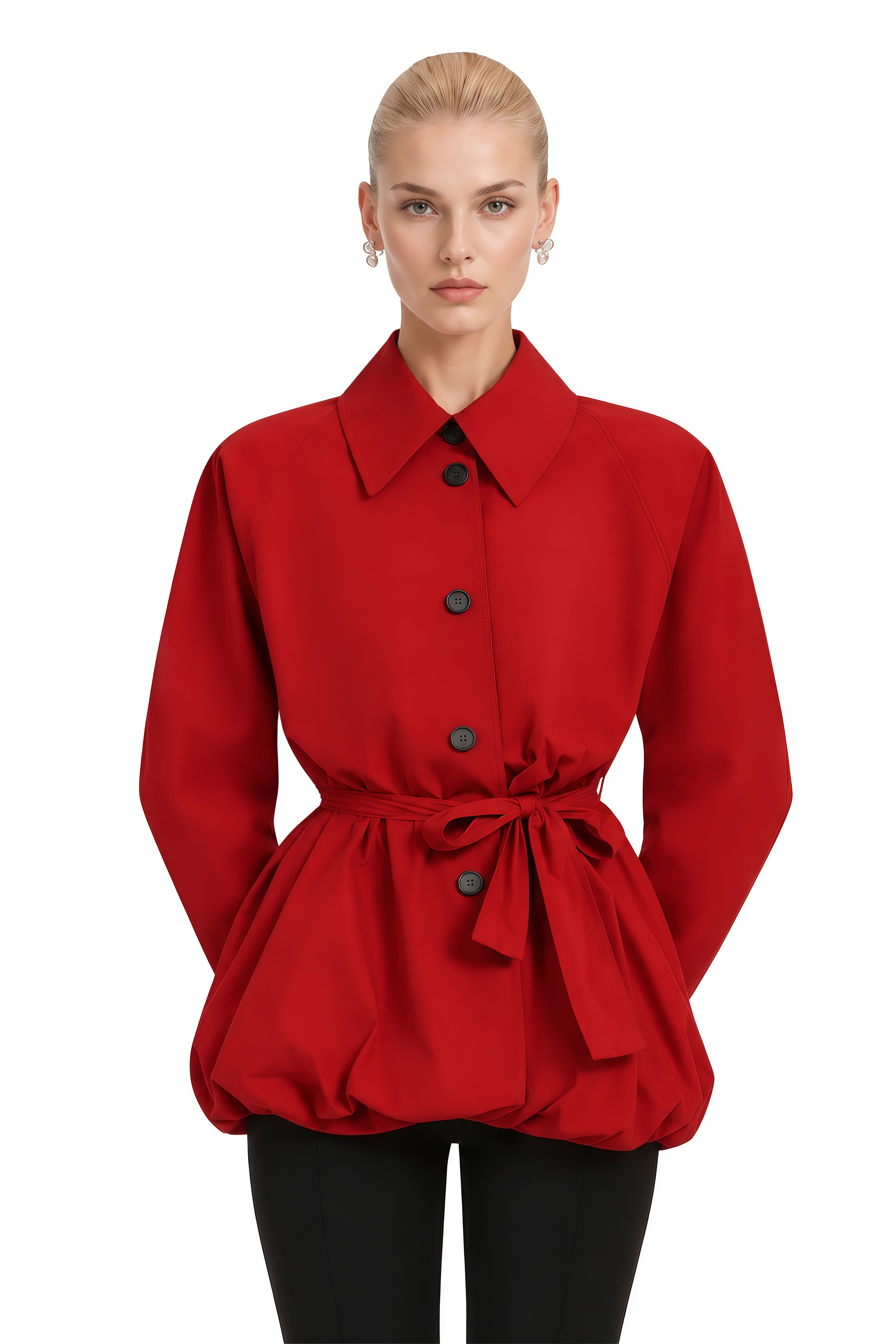 Clarisse Red Long Sleeves Belted Jacket