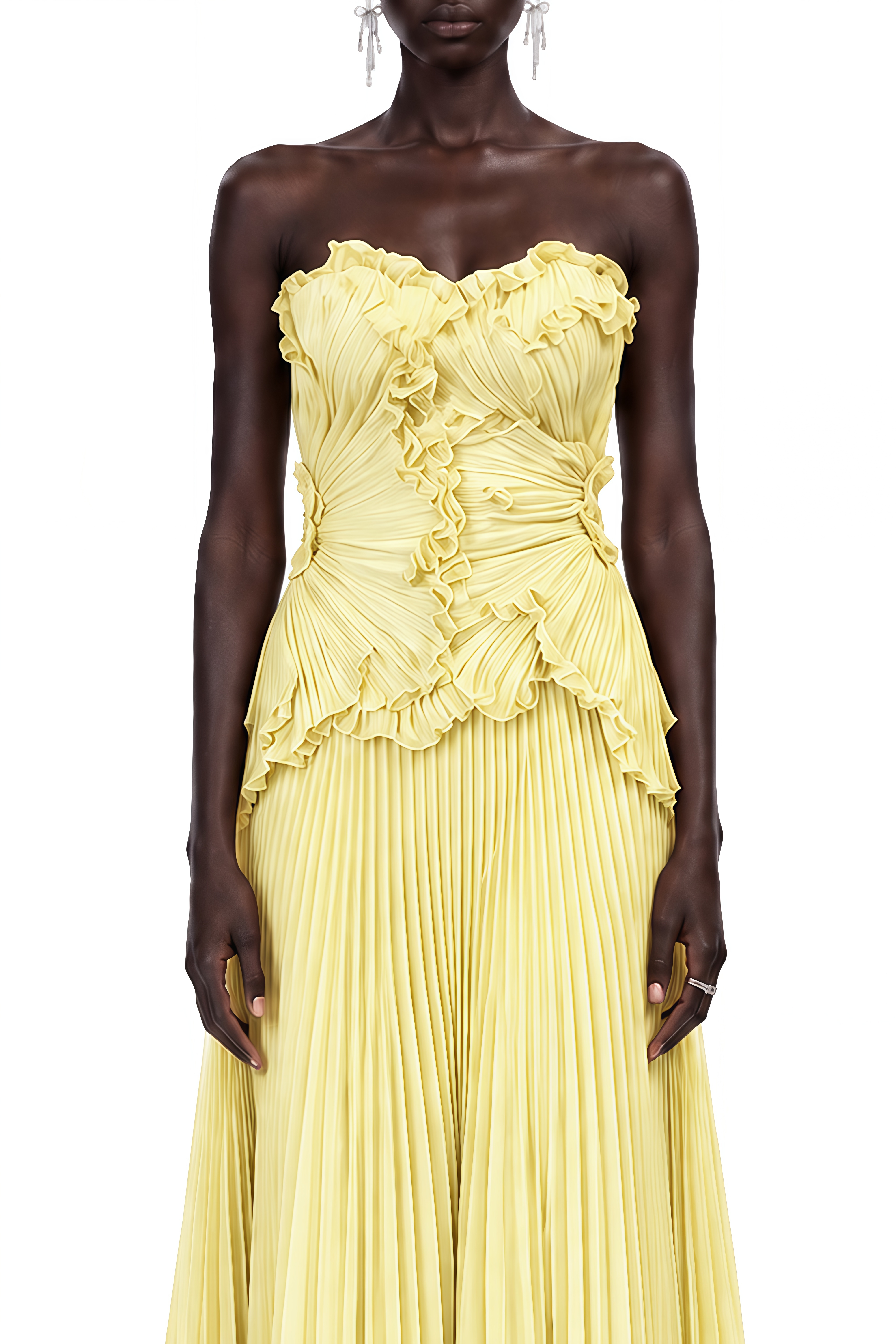Eloise Yellow Sweetheart Neck Pleated Maxi Dress