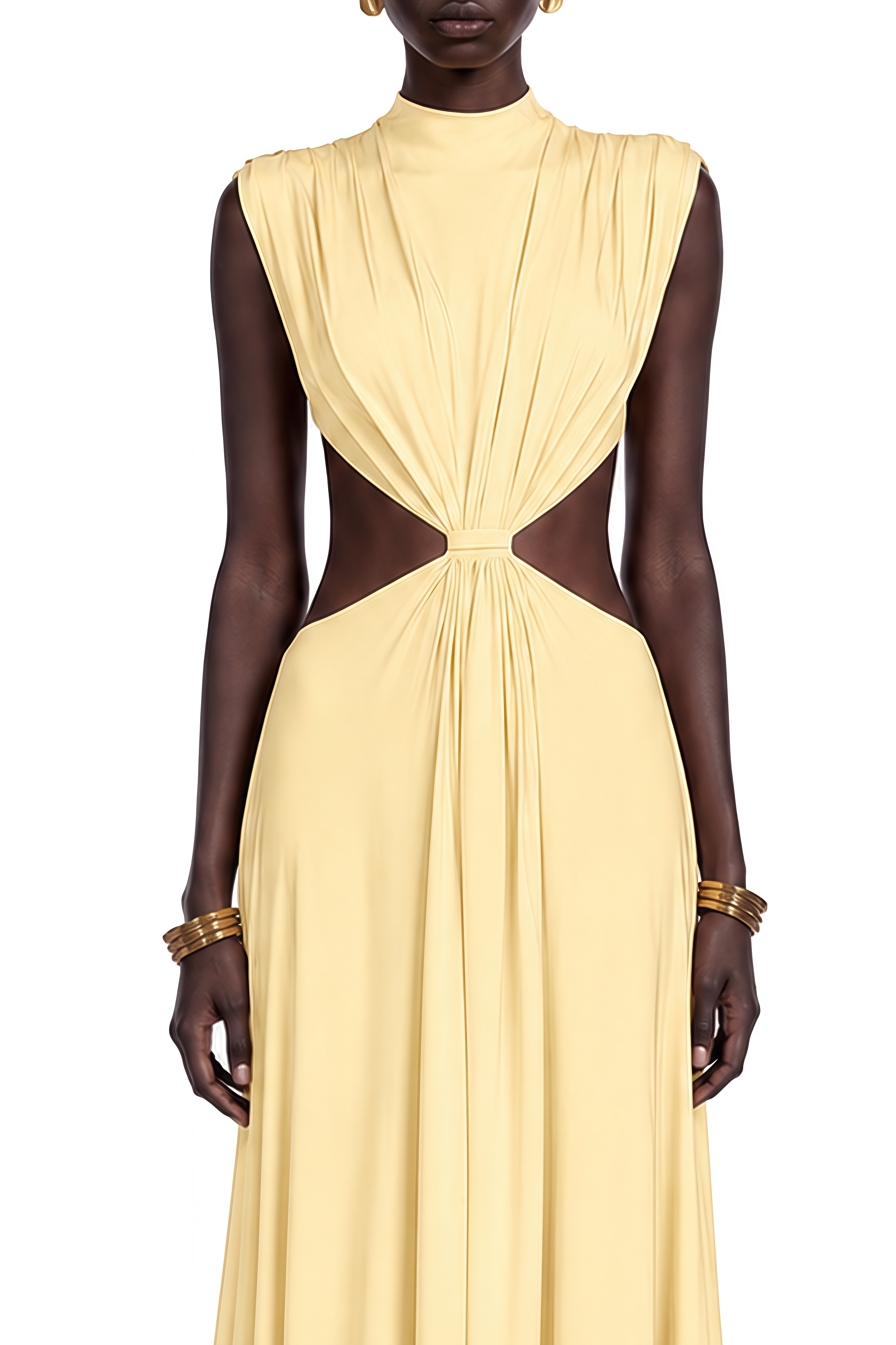 Viola Yellow Turtleneck Cut-Out Maxi Dress