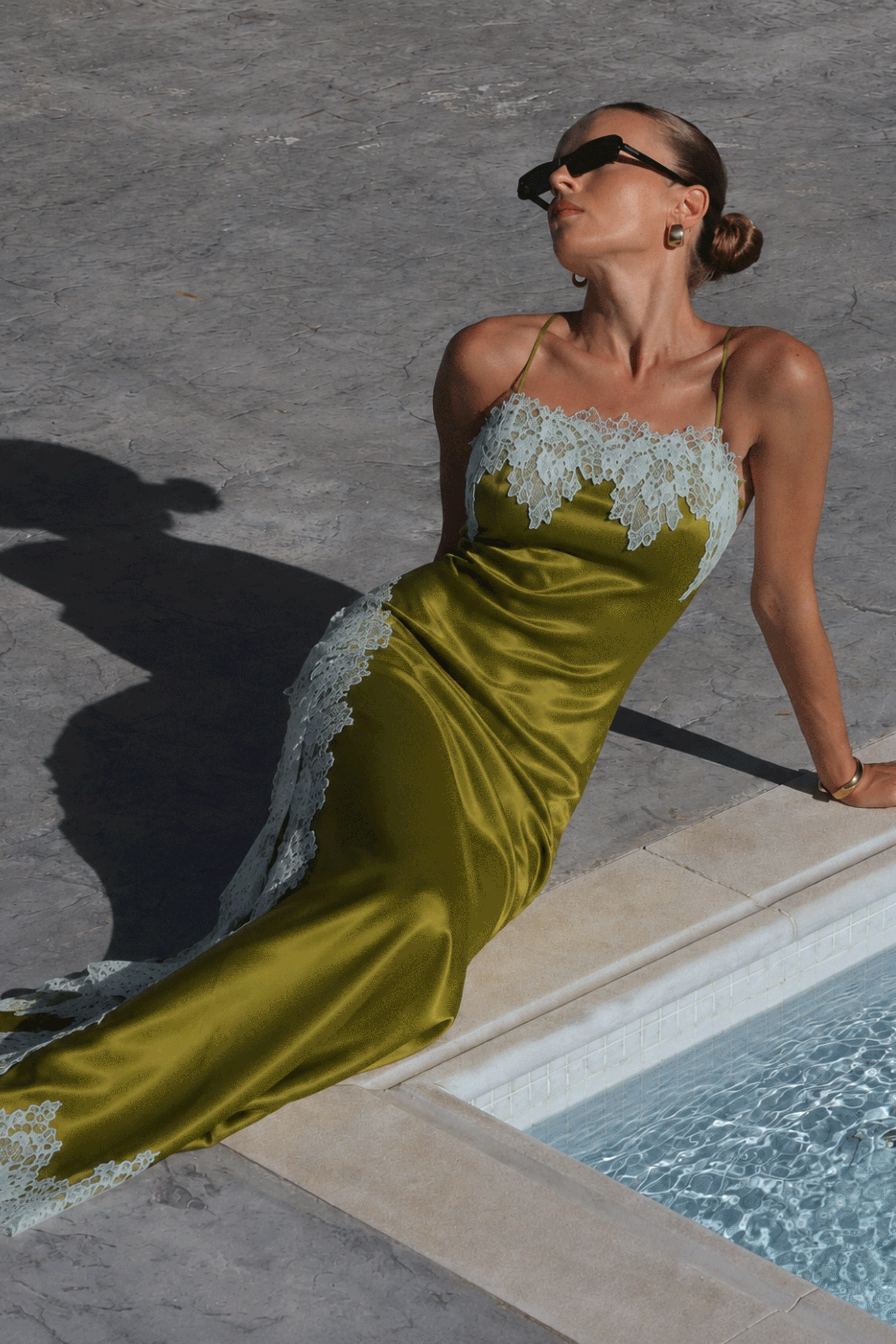 Celine Olive Green Sleeveless Lace Maxi Dress