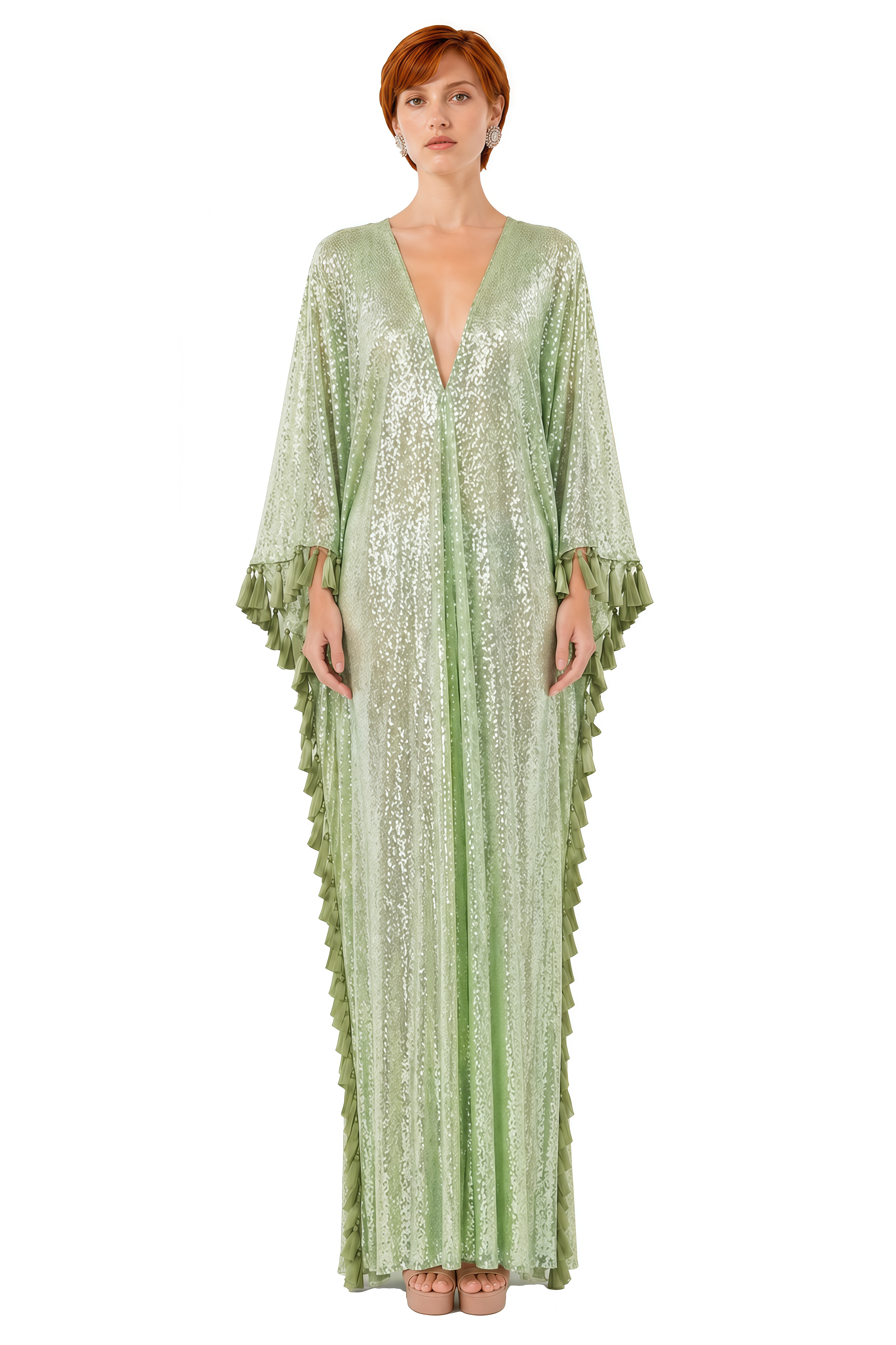 Estelle Green V-Neck Sequin Maxi Dress
