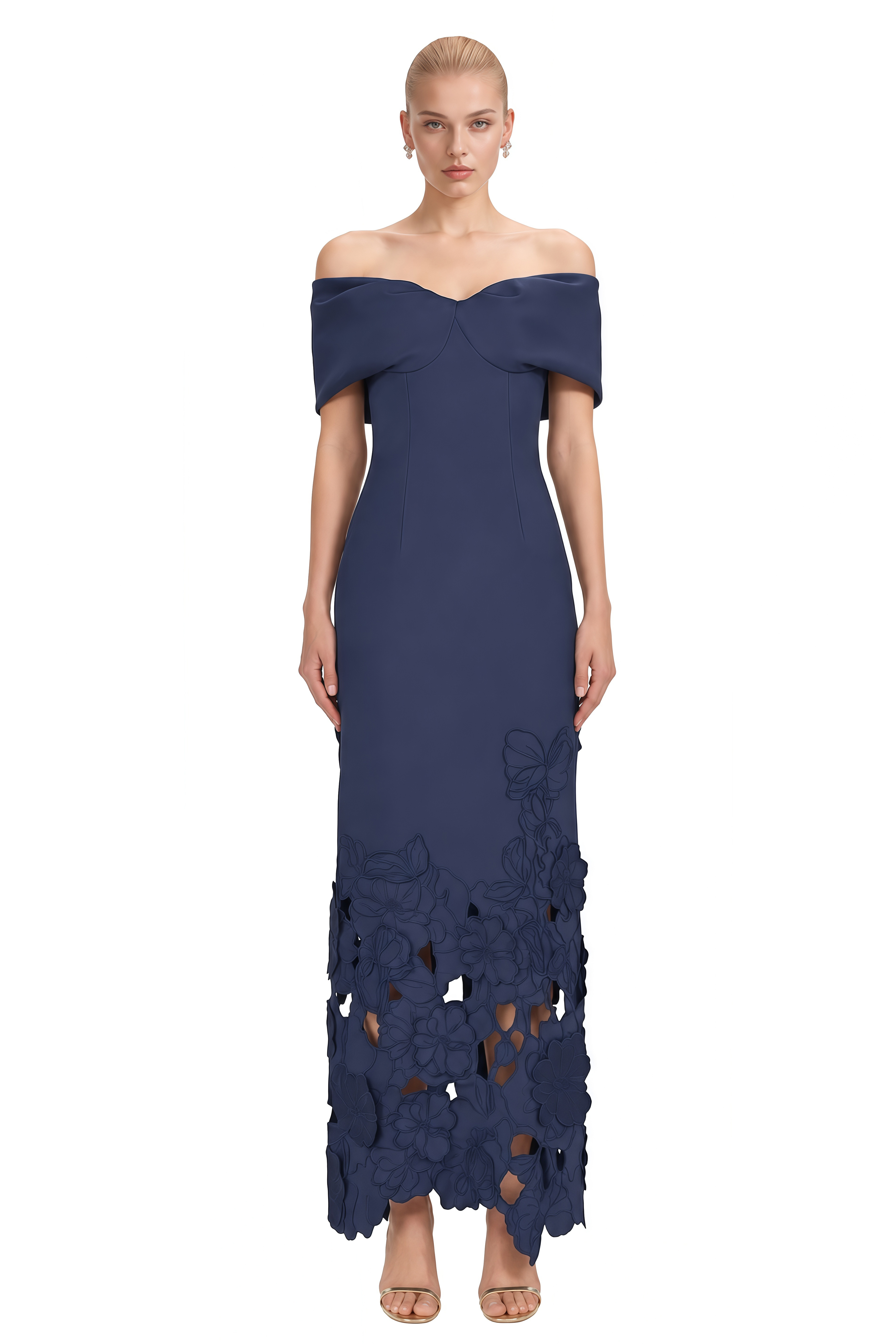 Adeline Navy Blue Floral Cut-Out Maxi Dress