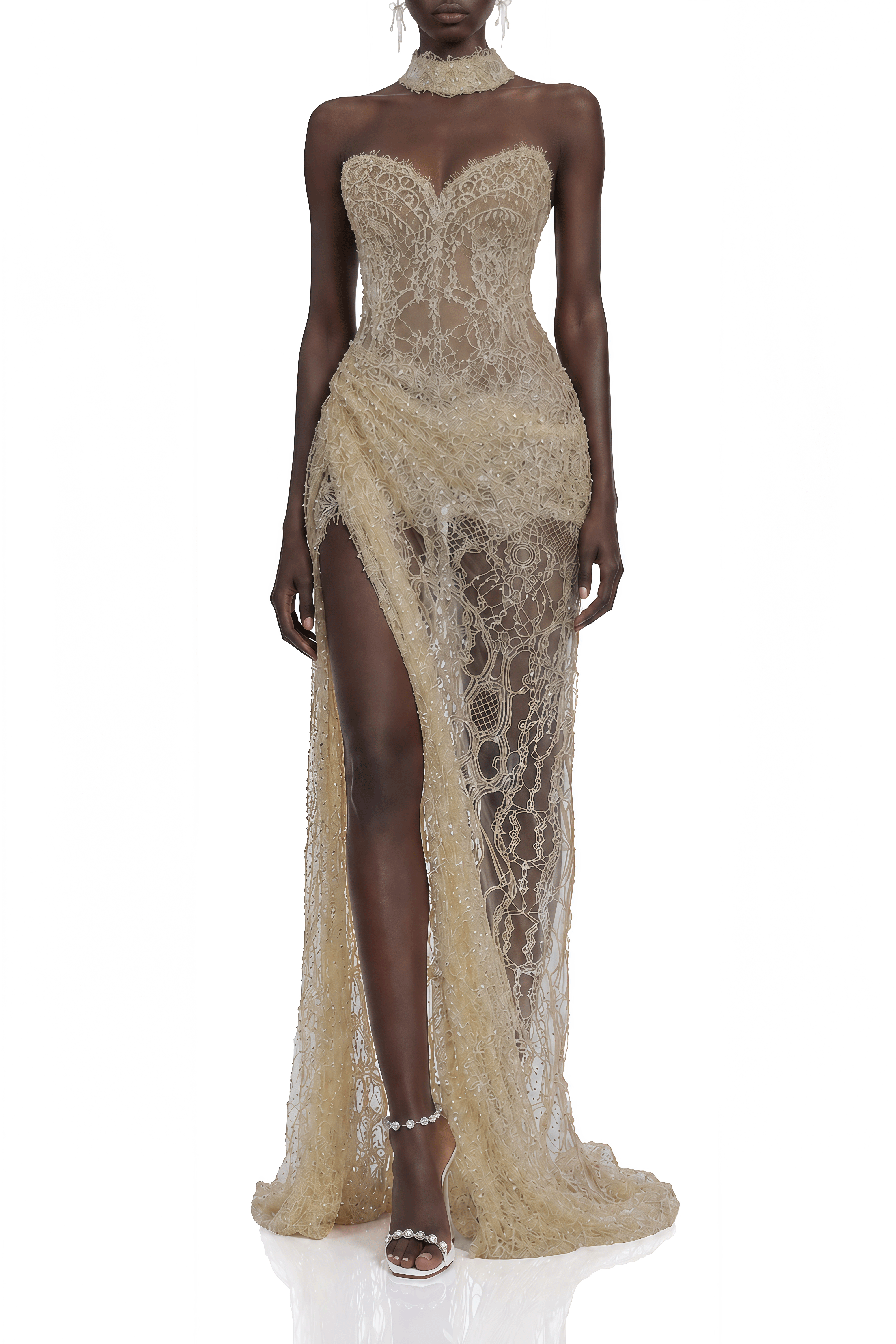 Althea Yellow Sleeveless Lace Maxi Dress