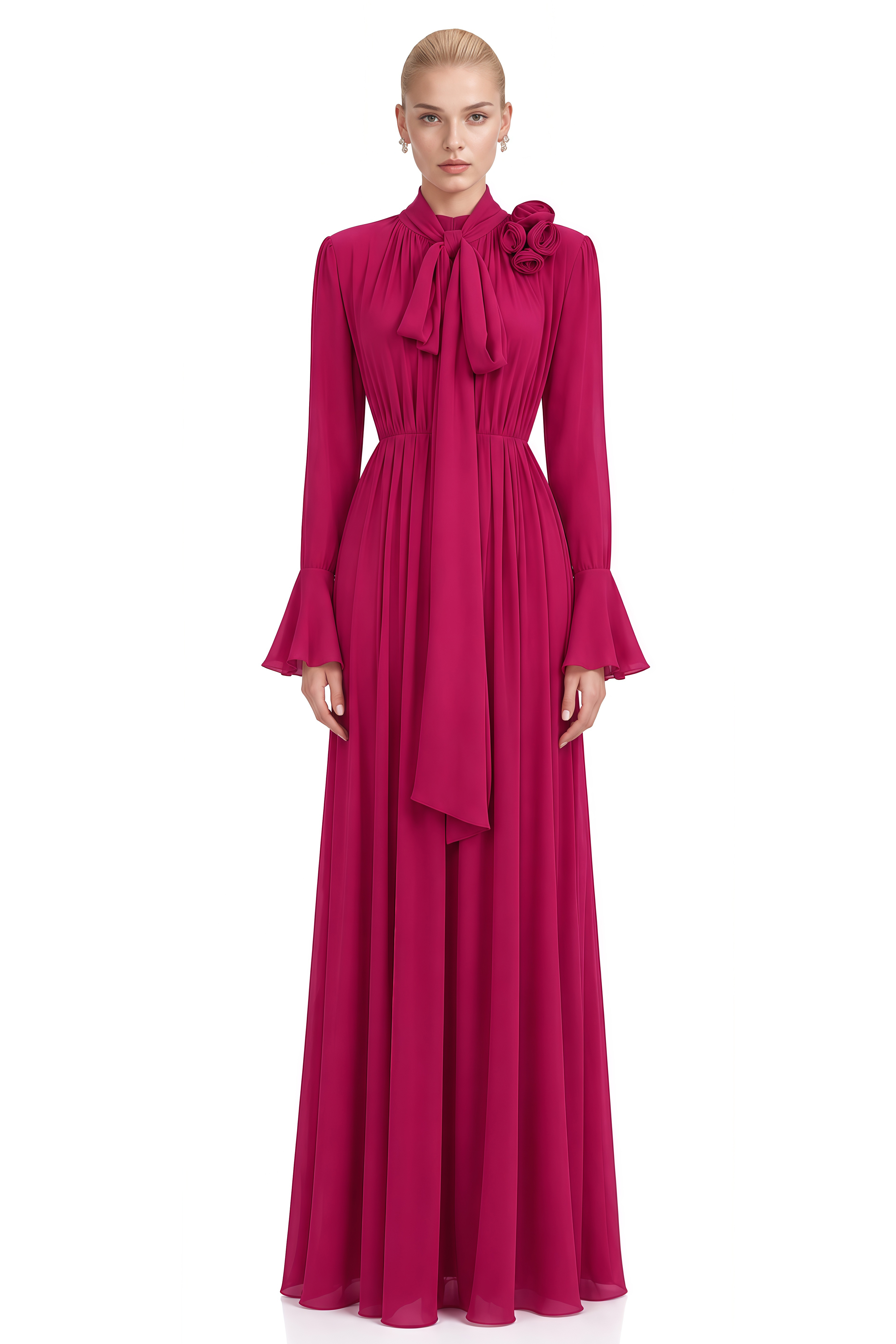 Amara Purple 3D Florals Turtleneck Maxi Dress