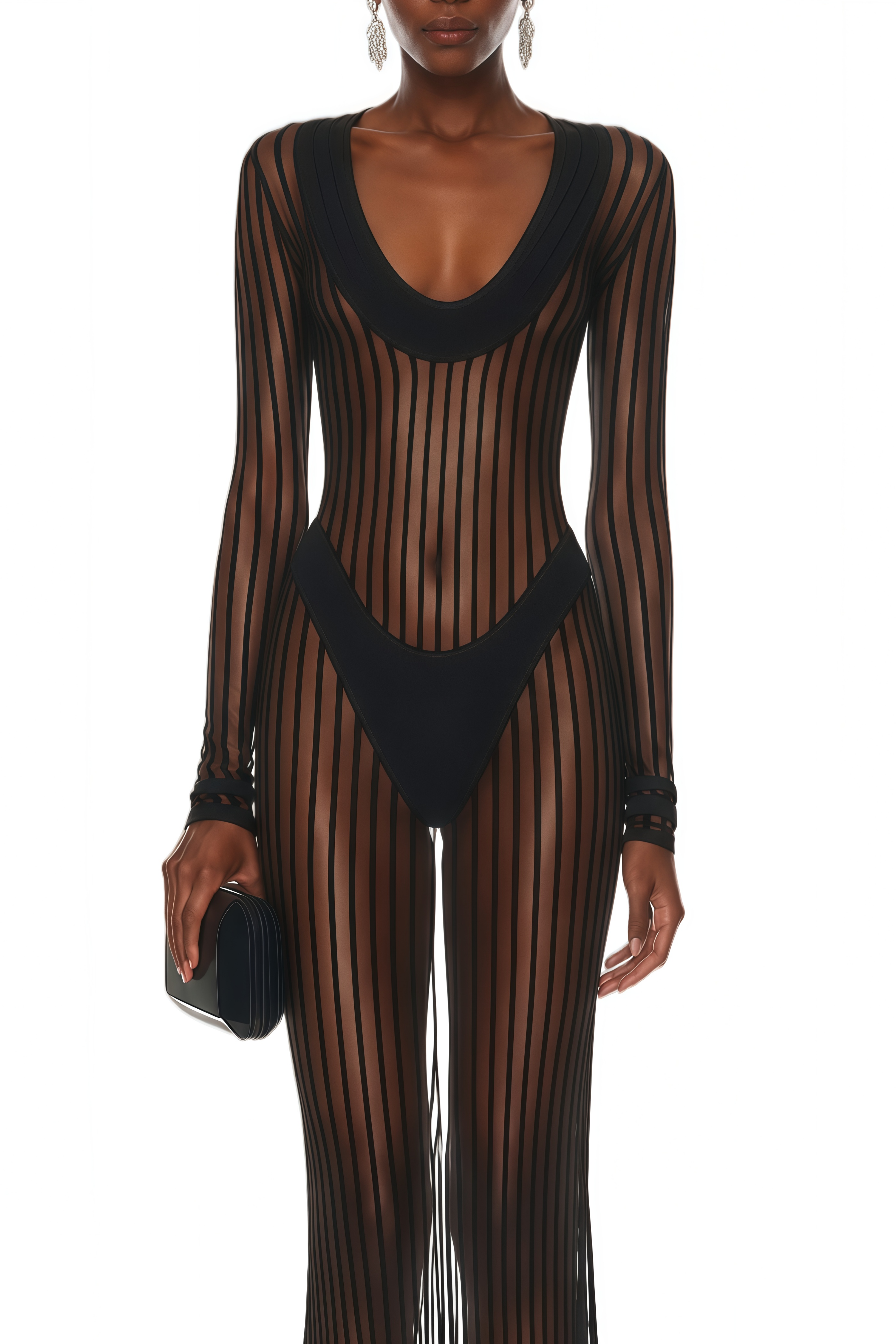 Bridget Black Striped Sheer Maxi Dress