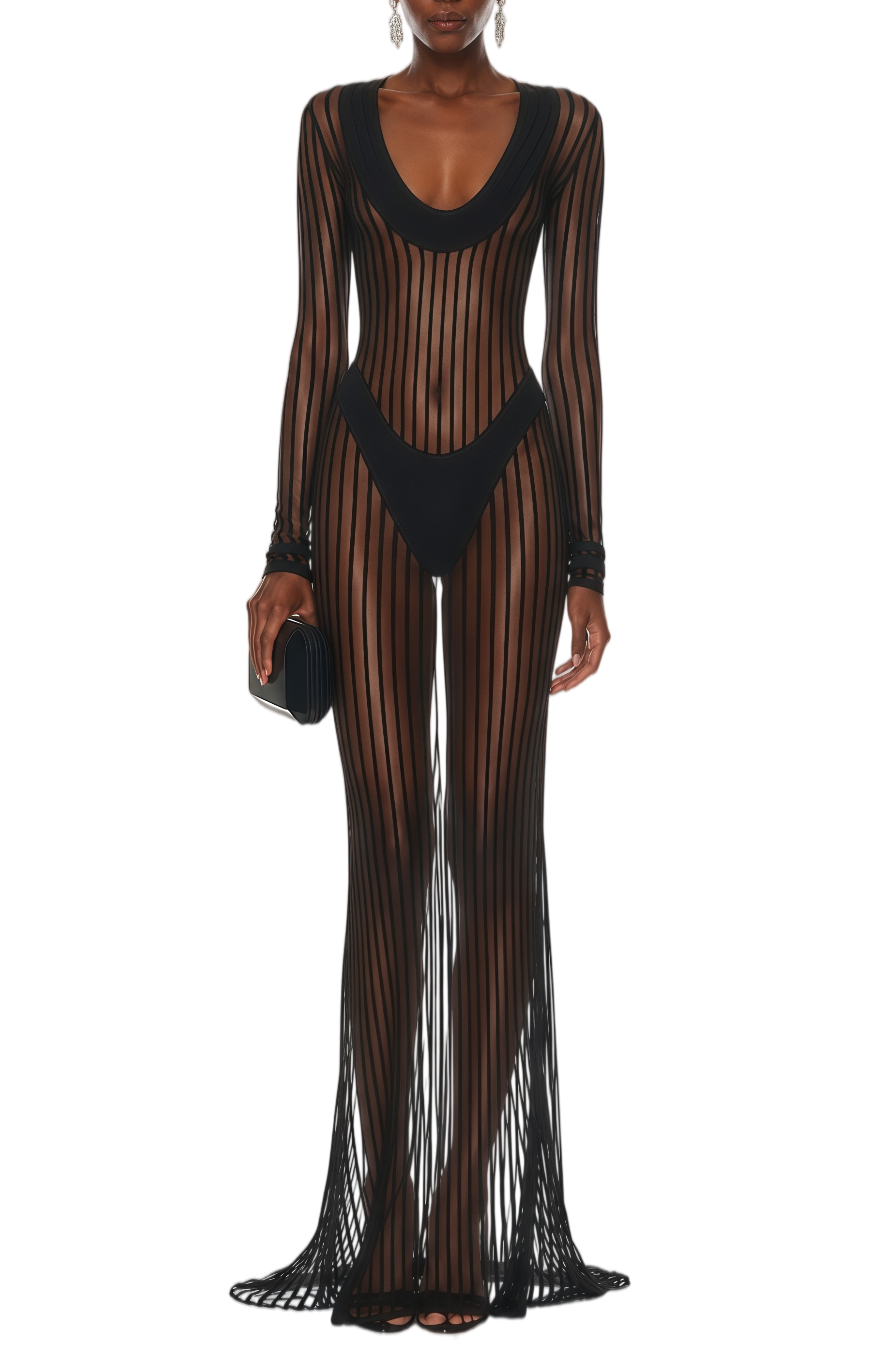 Bridget Black Striped Sheer Maxi Dress