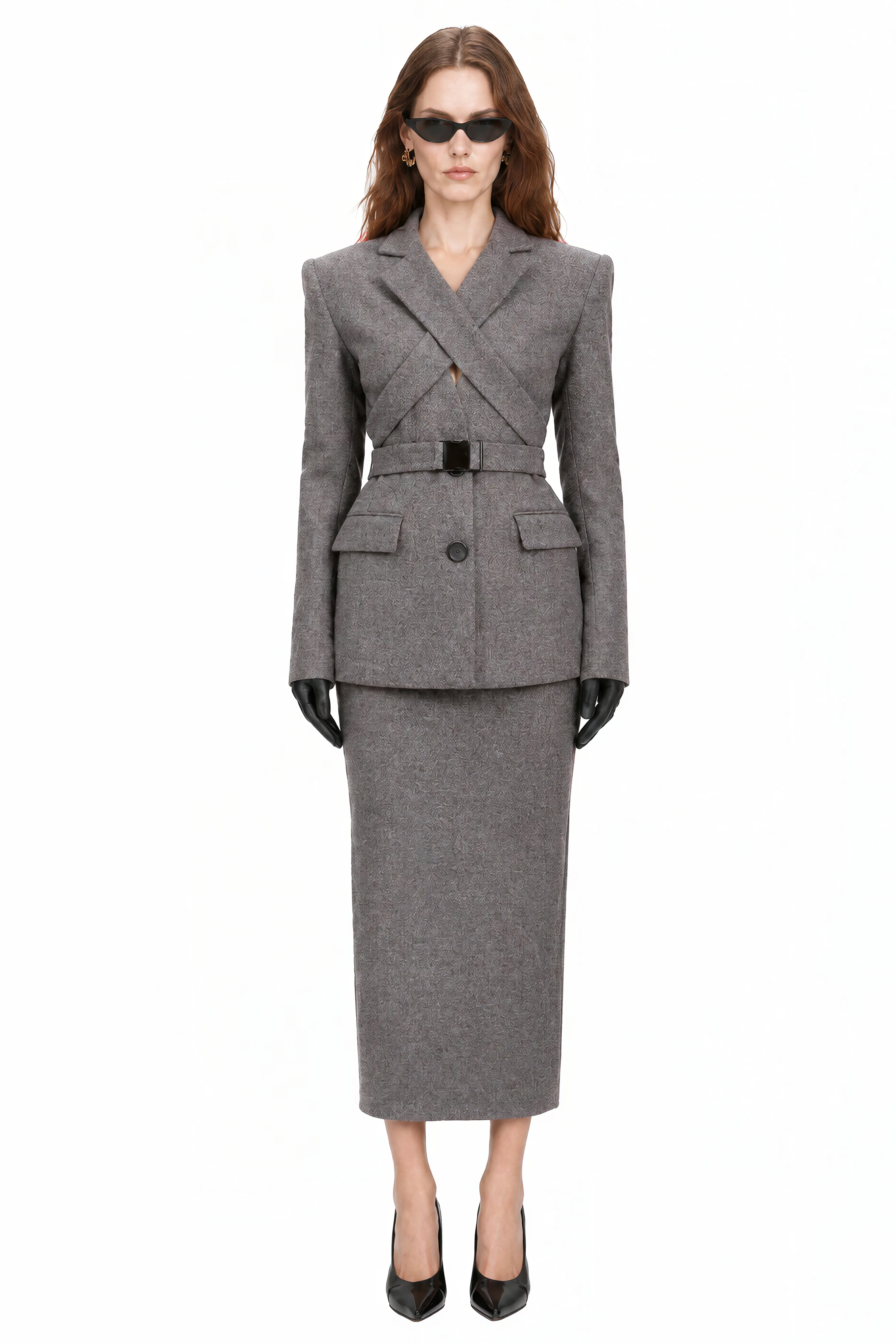 Charlotte Grey Long Sleeves Slit Coat & Skirt Set
