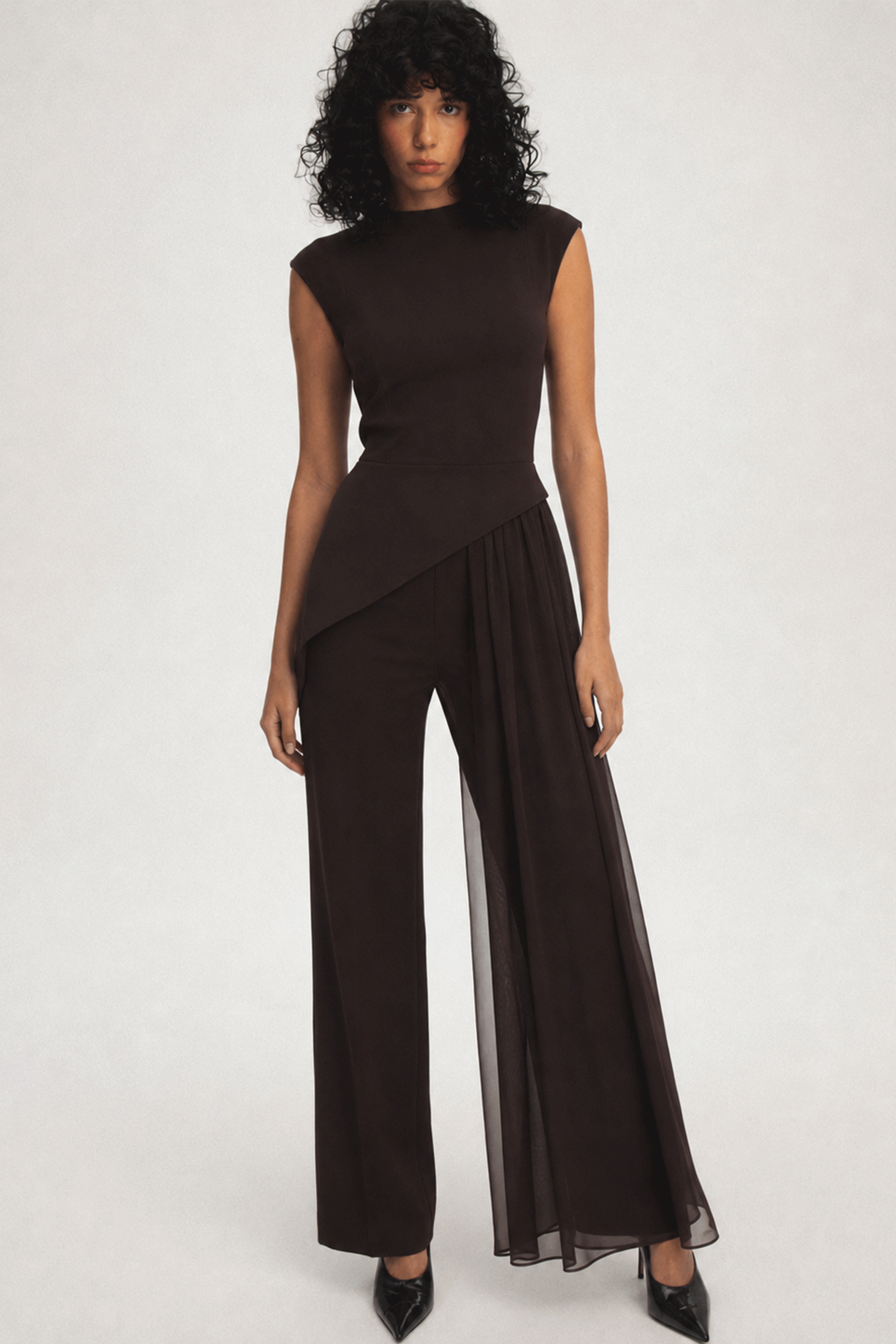 Sibyl Brown Asymmetrical Top & Trousers Set