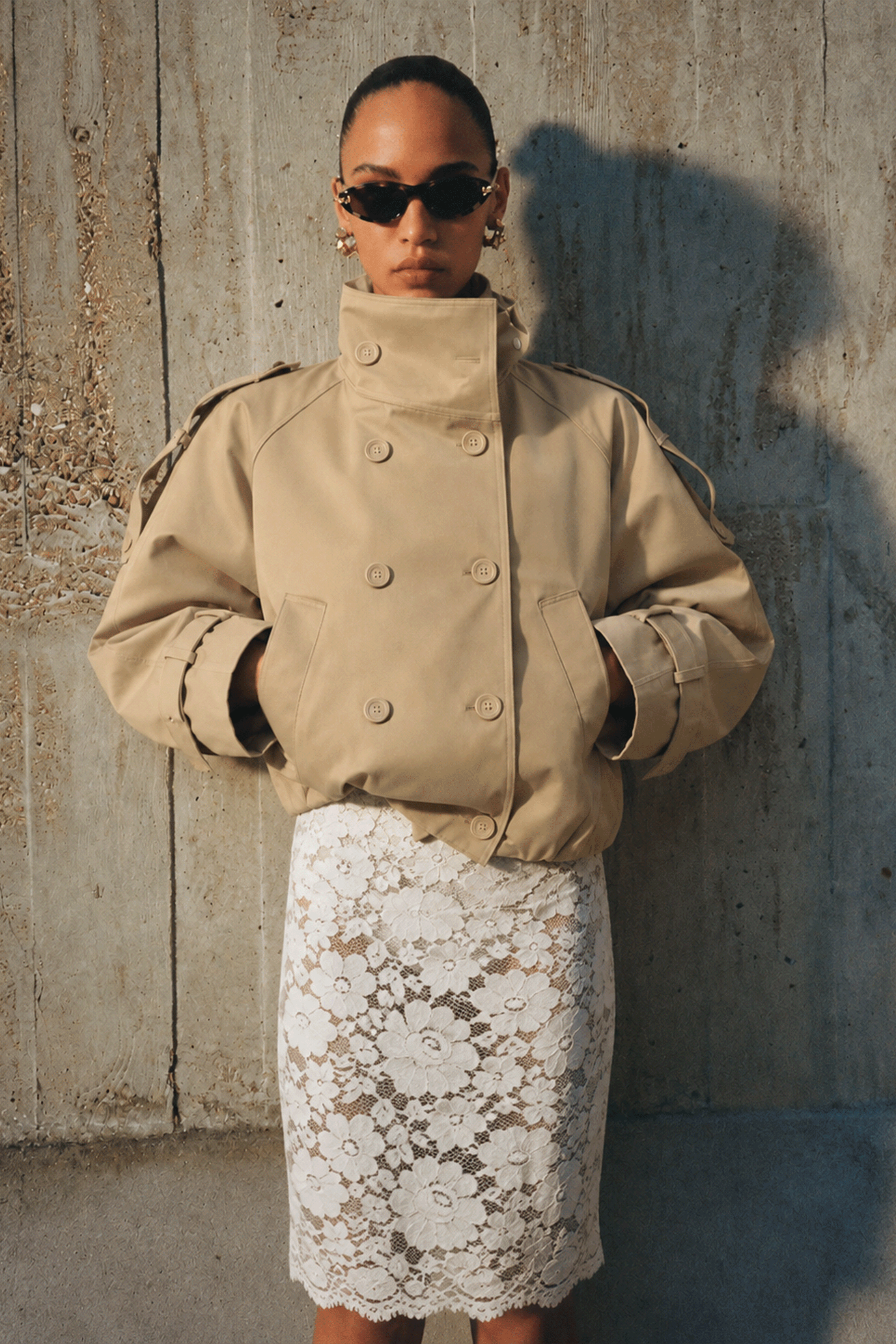 Elodie Beige Long Sleeves High-Collar Coat
