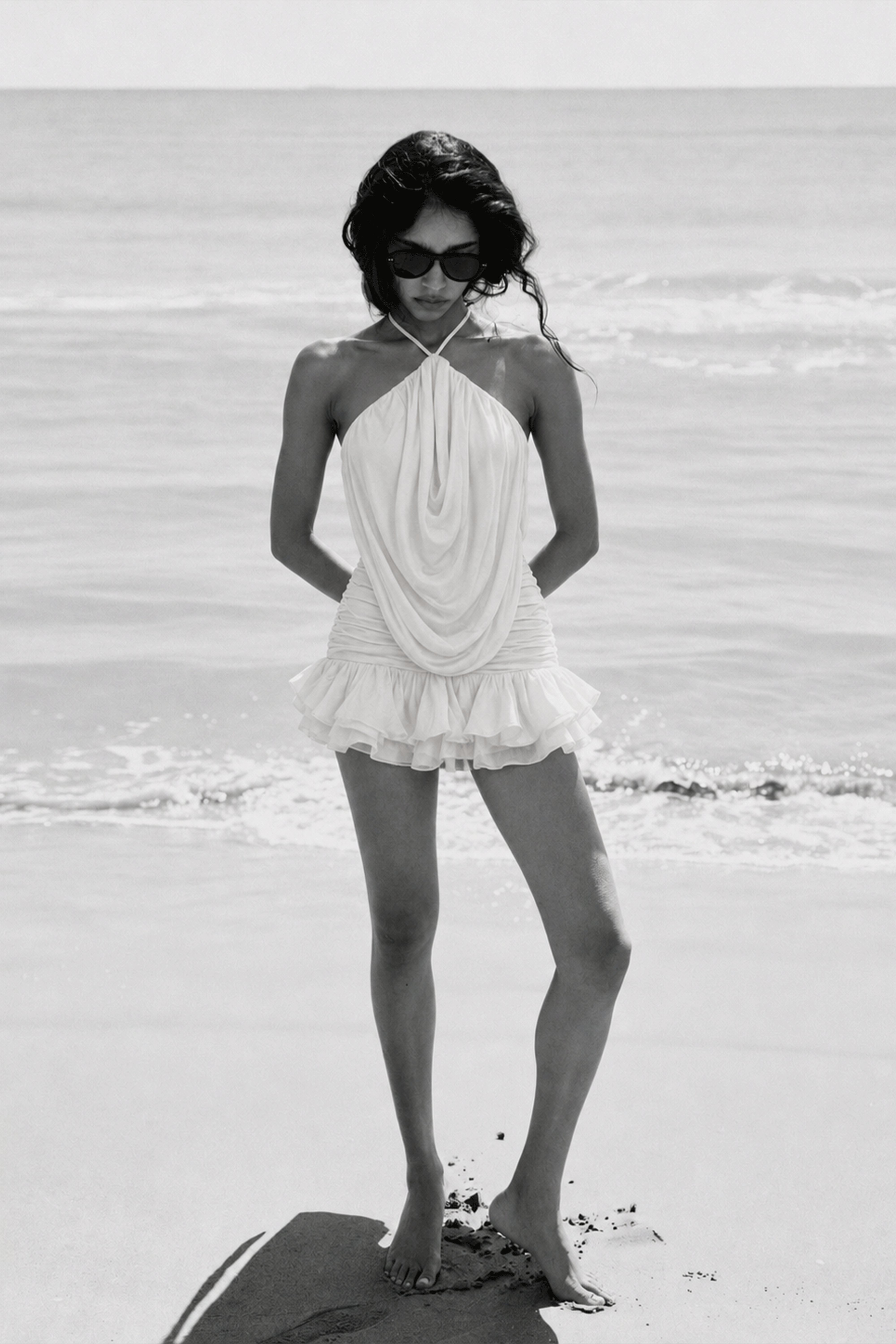 Eulalia Ivory Halterneck Draped Front Mini Dress