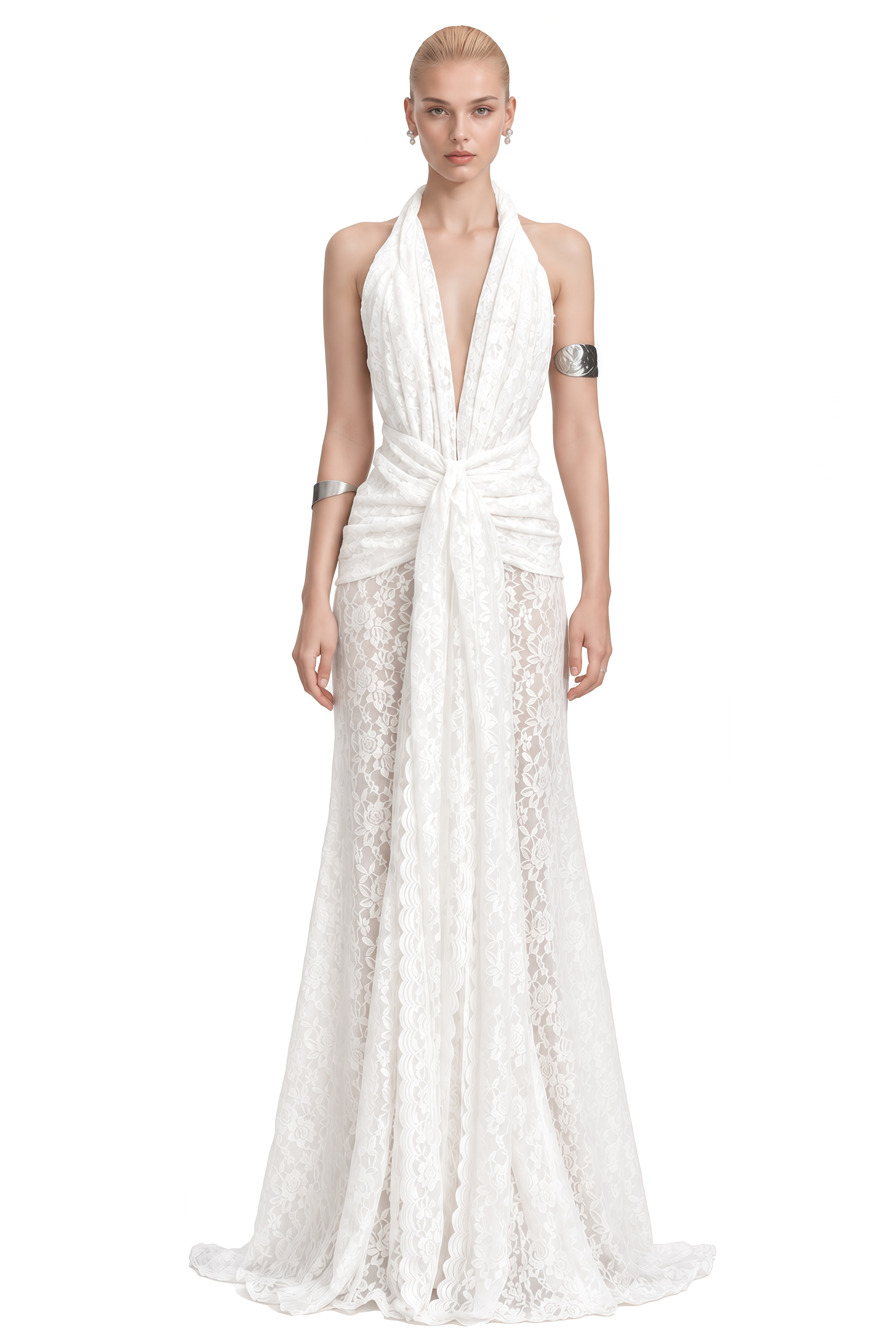 Clio White Halterneck Lace Maxi Dress