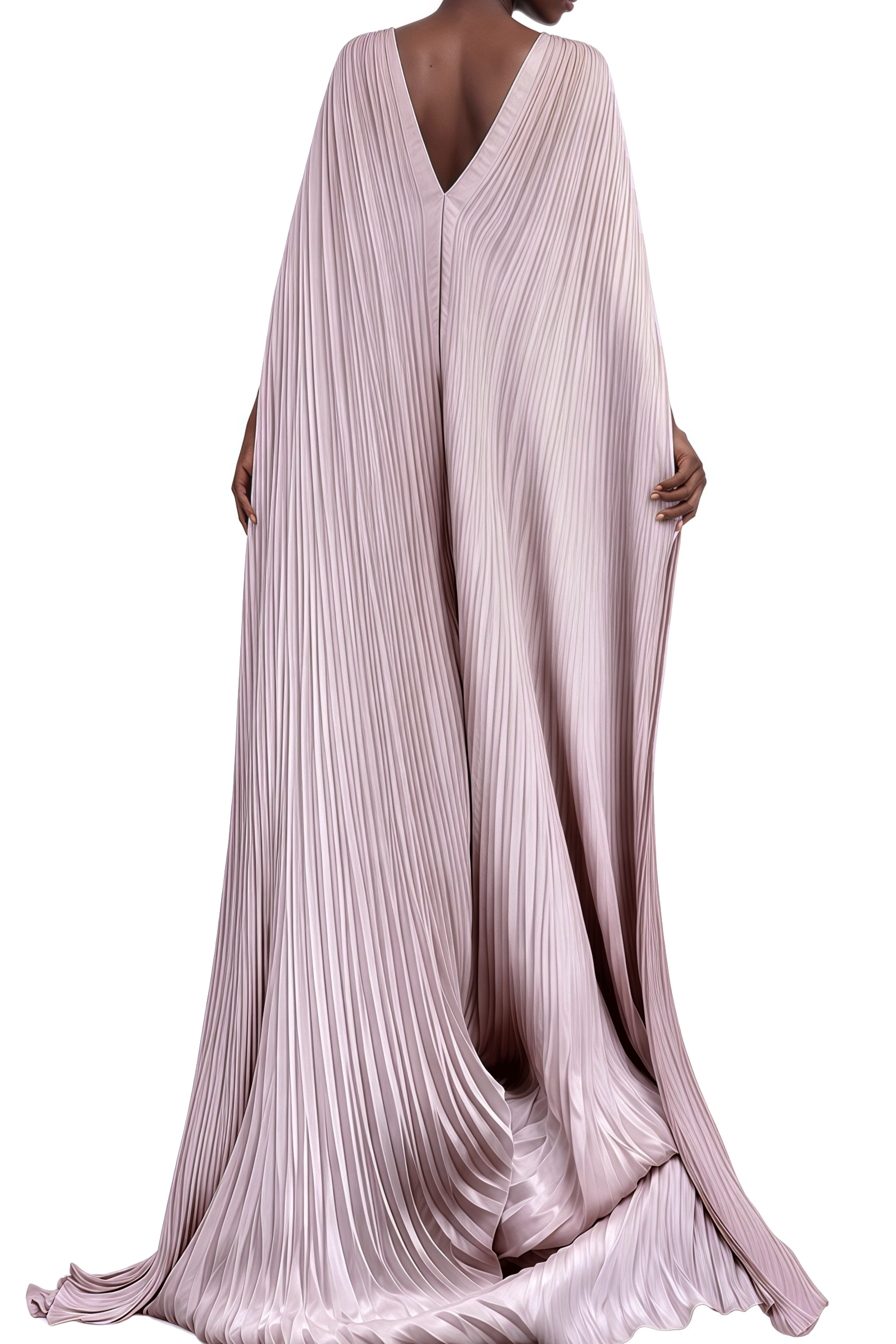 Cornelia Purple Cape Design Ruched Maxi Dress