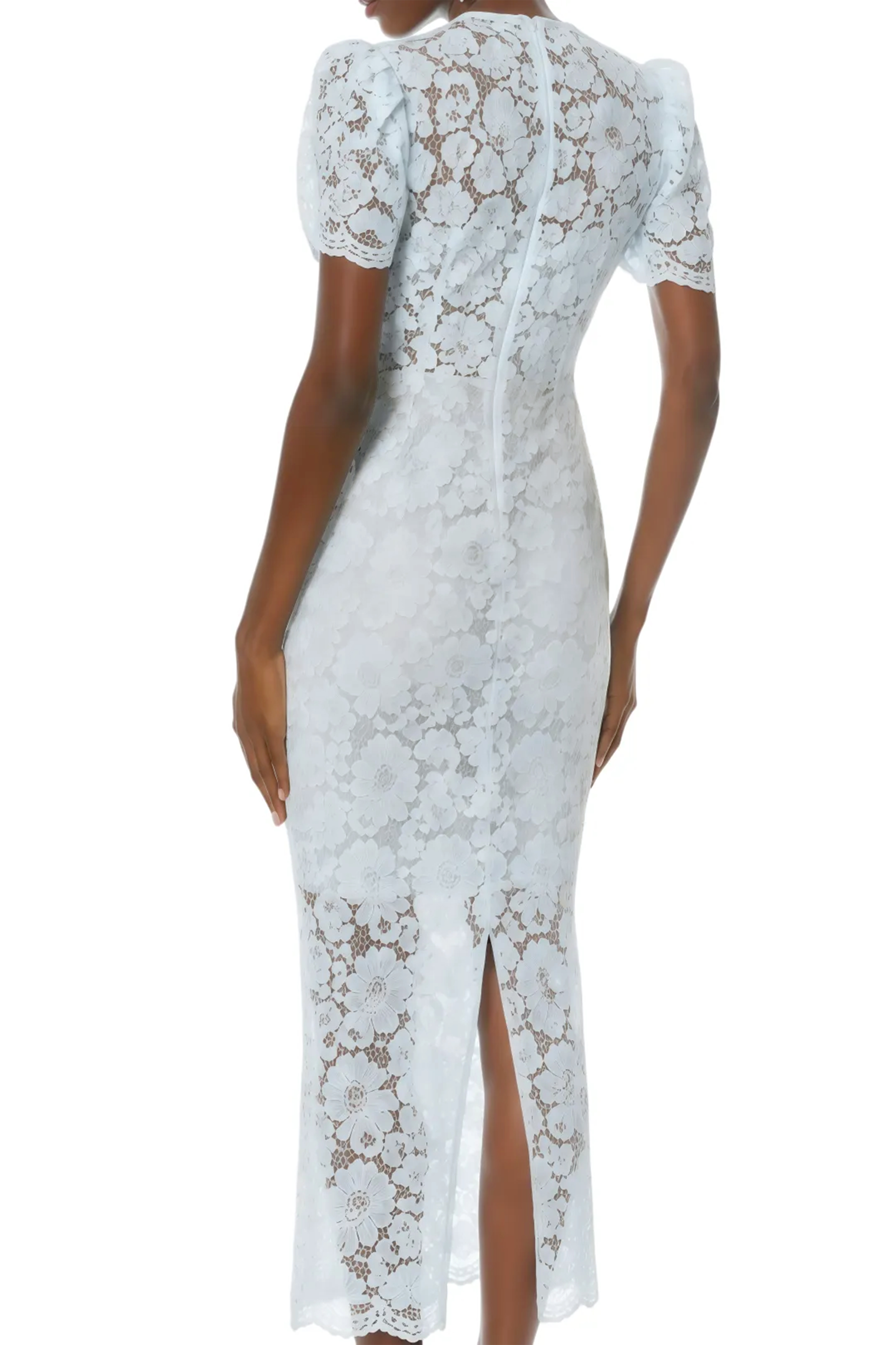 Daphne Blue Puff Sleeve Lace Midi Dress