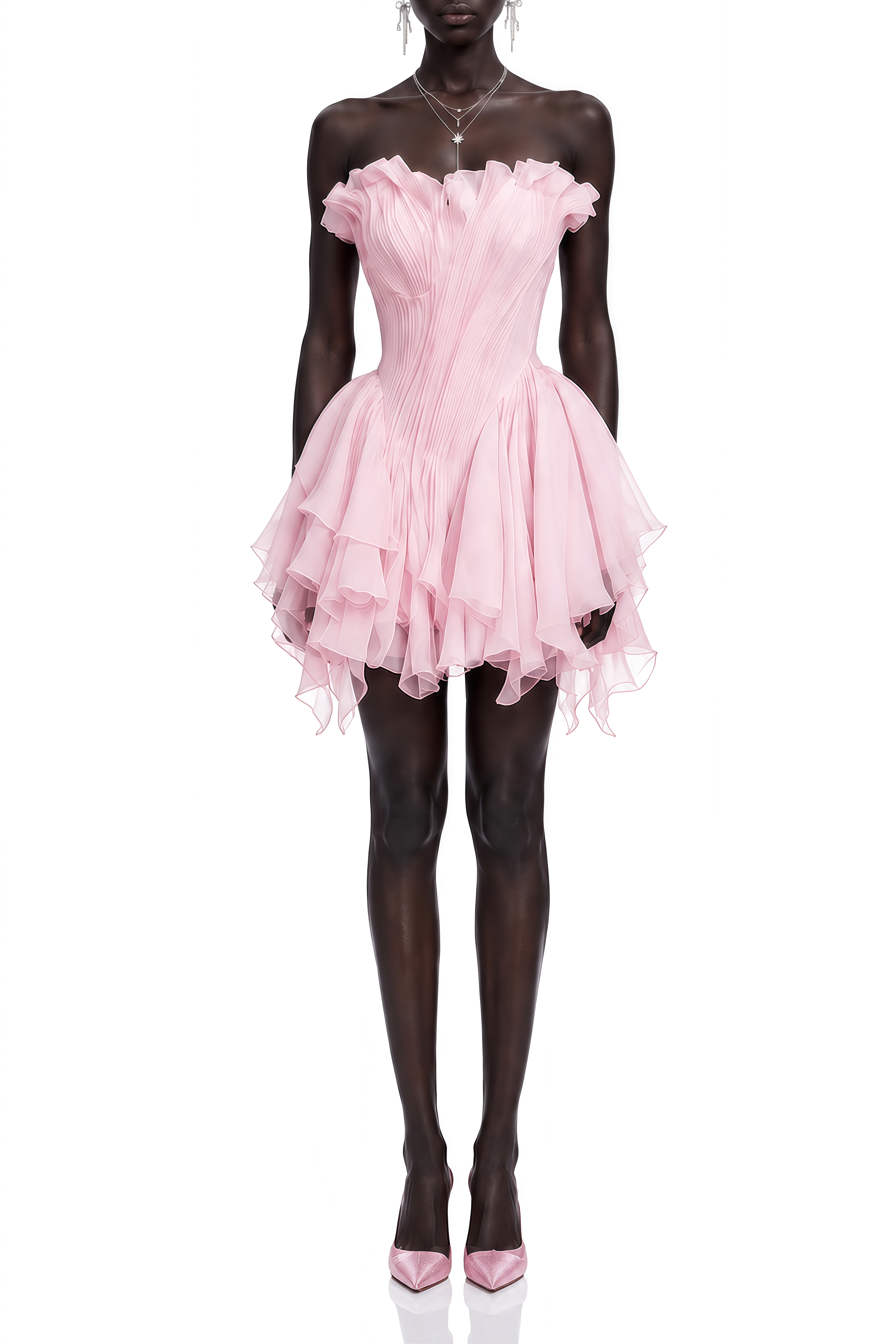 Delaney Pink Mesh Asymmetrical Mini Dress