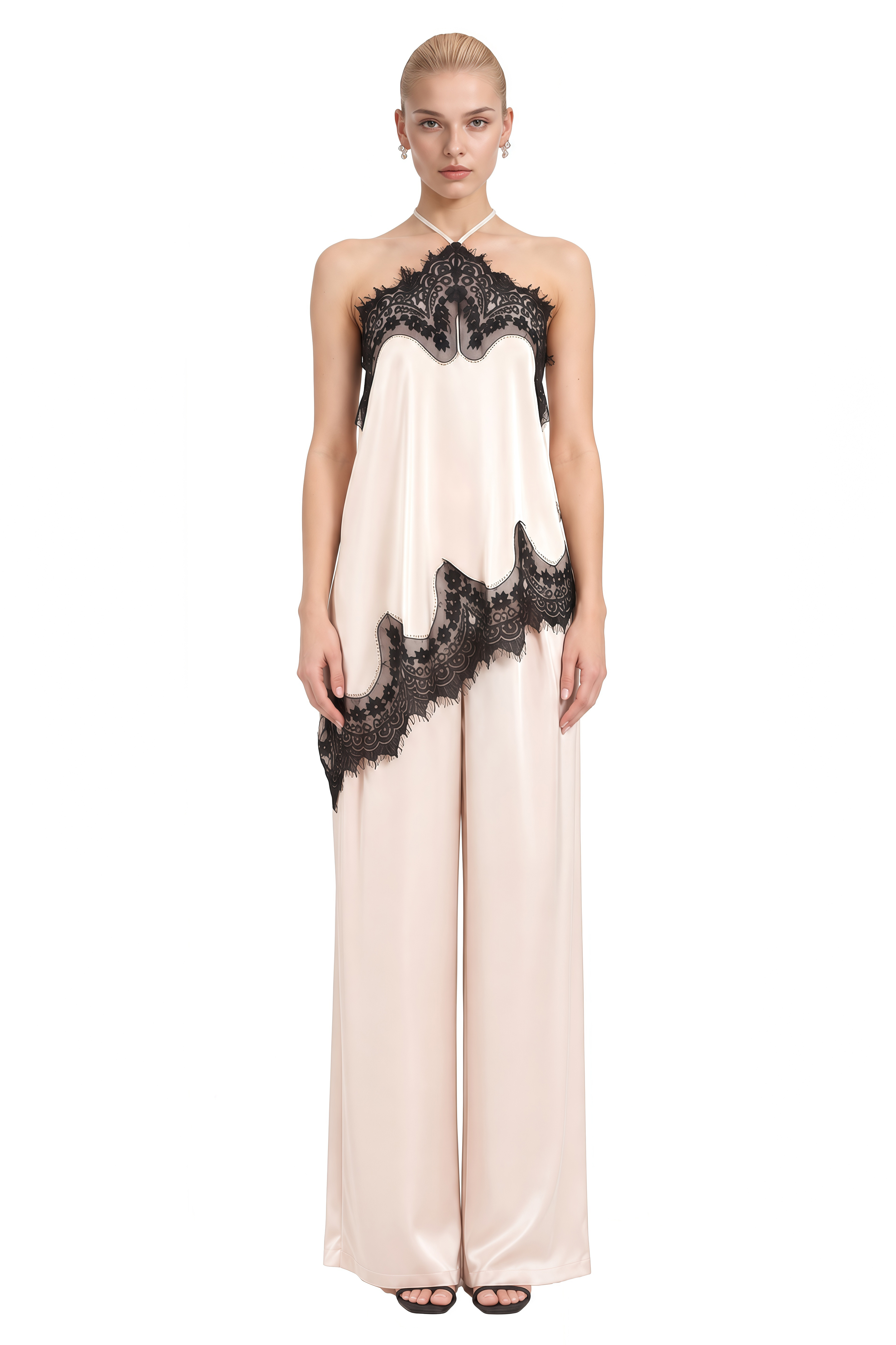 Diana White Halterneck Asymmetrical Top & Trousers Set