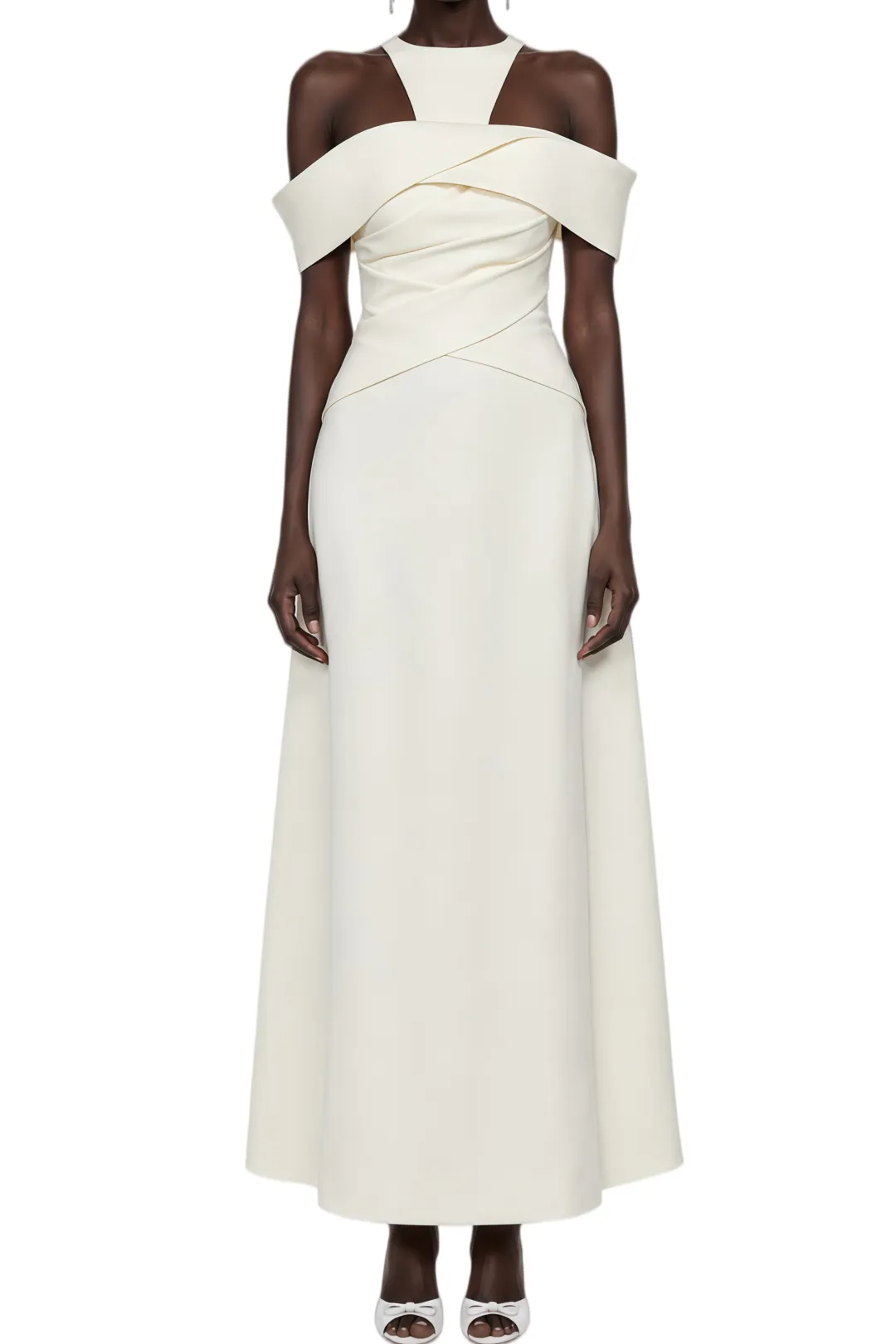 Elvira Ivory Halterneck Gathered Midi Dress