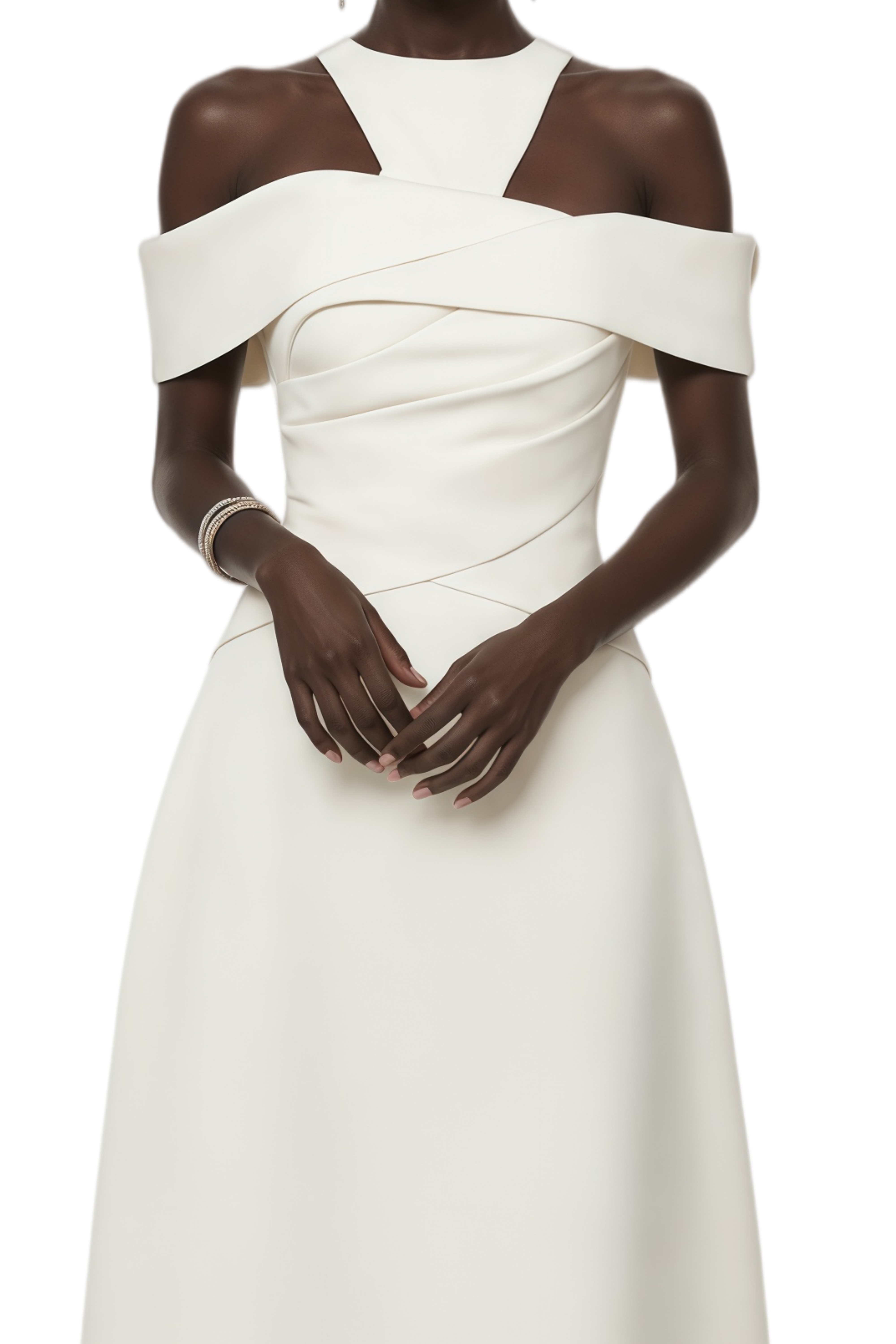 Elvira Ivory Halterneck Gathered Midi Dress