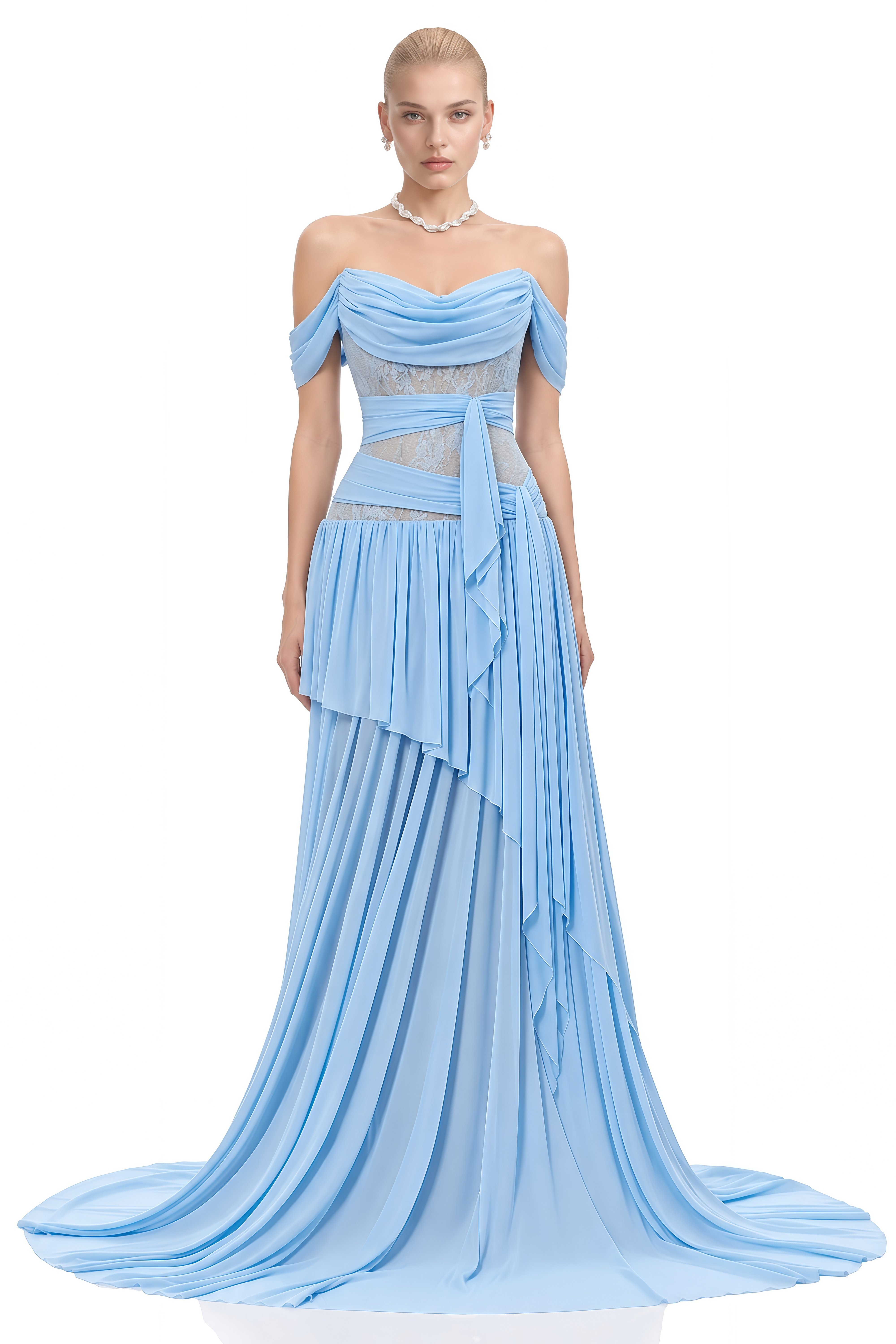 Imogen Blue Off Shoulder Lace Maxi Dress