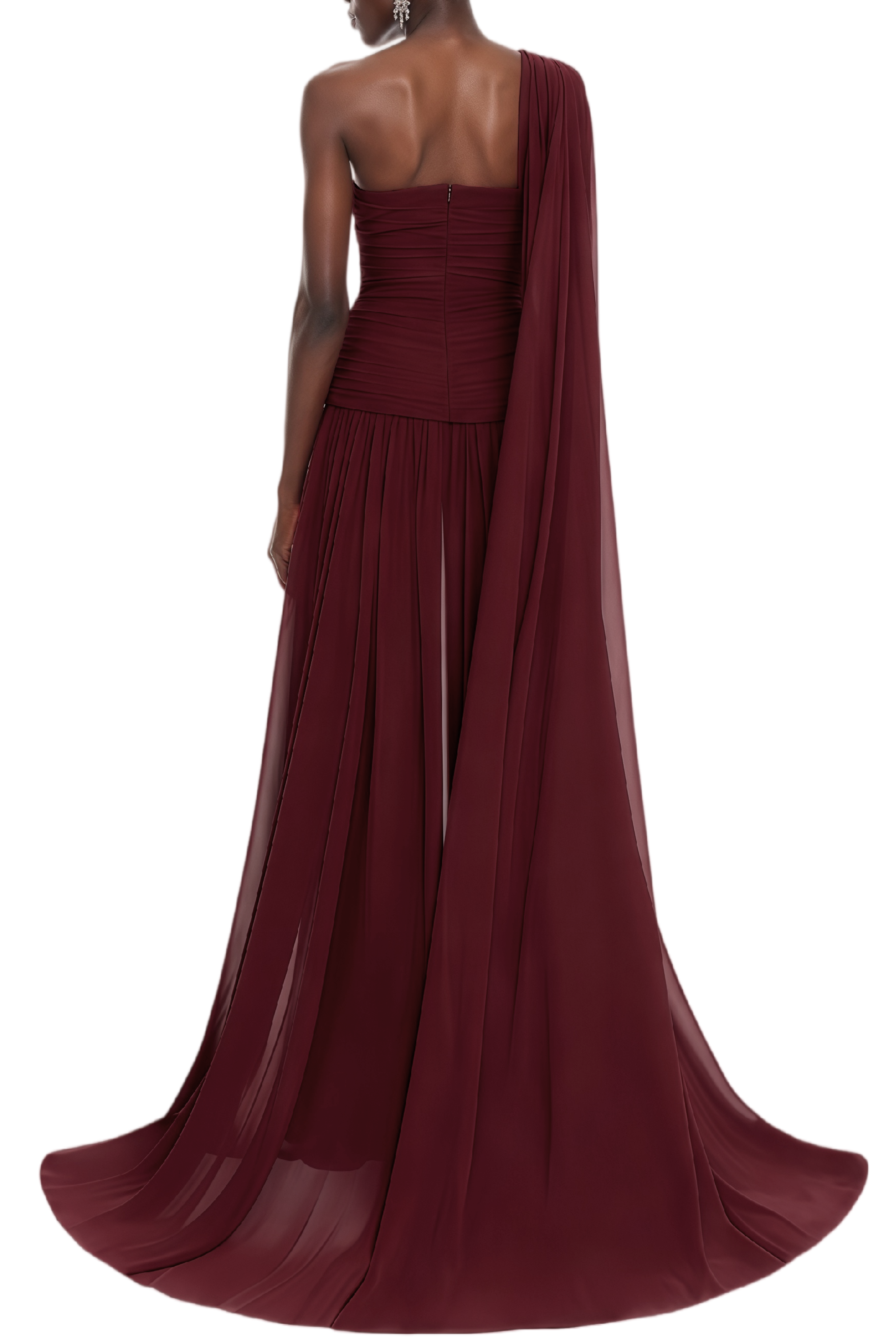Isabella Burgundy One Shoulder Slit Maxi Gown