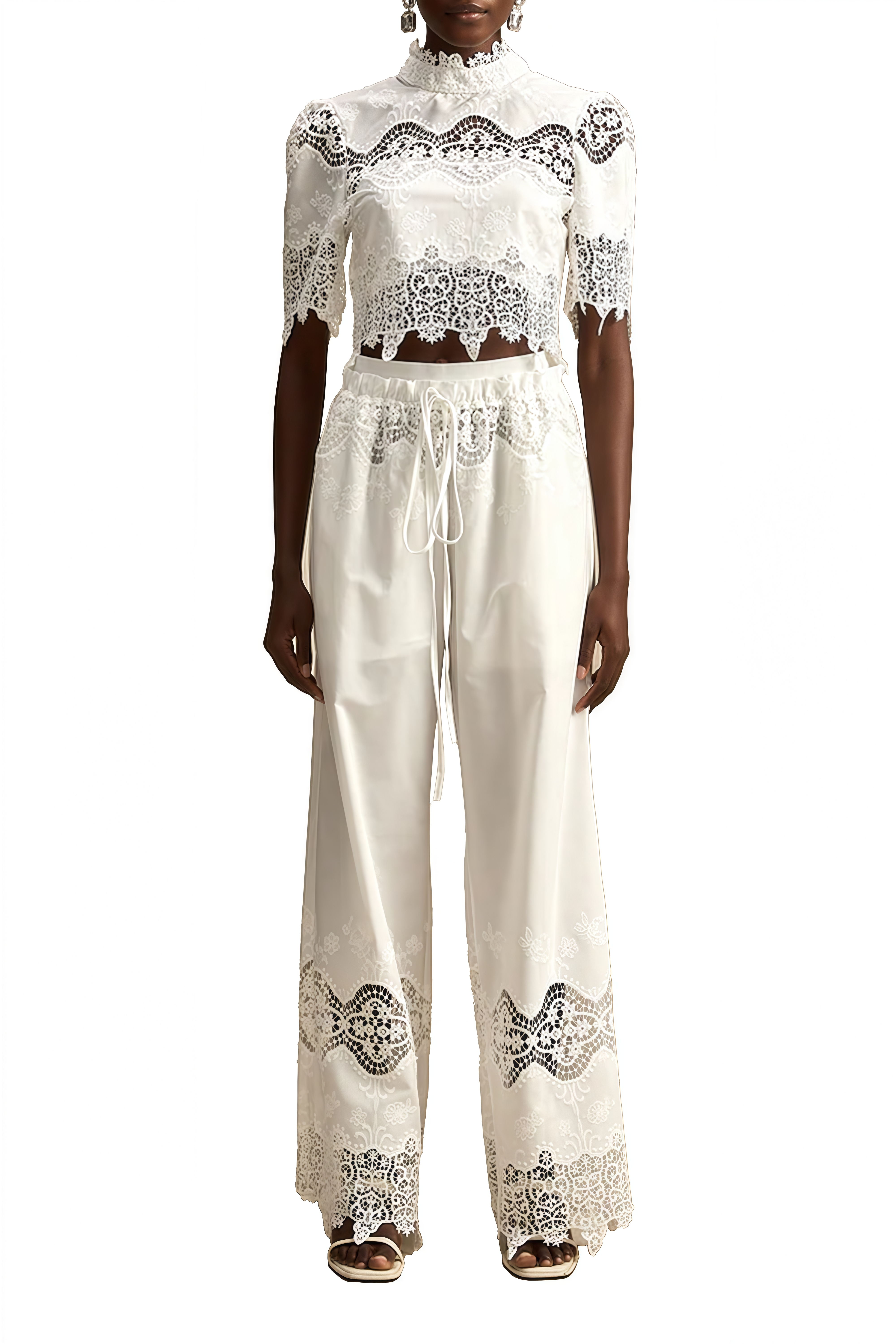 Isadora White Cut-Out Crop Top & Trousers Set