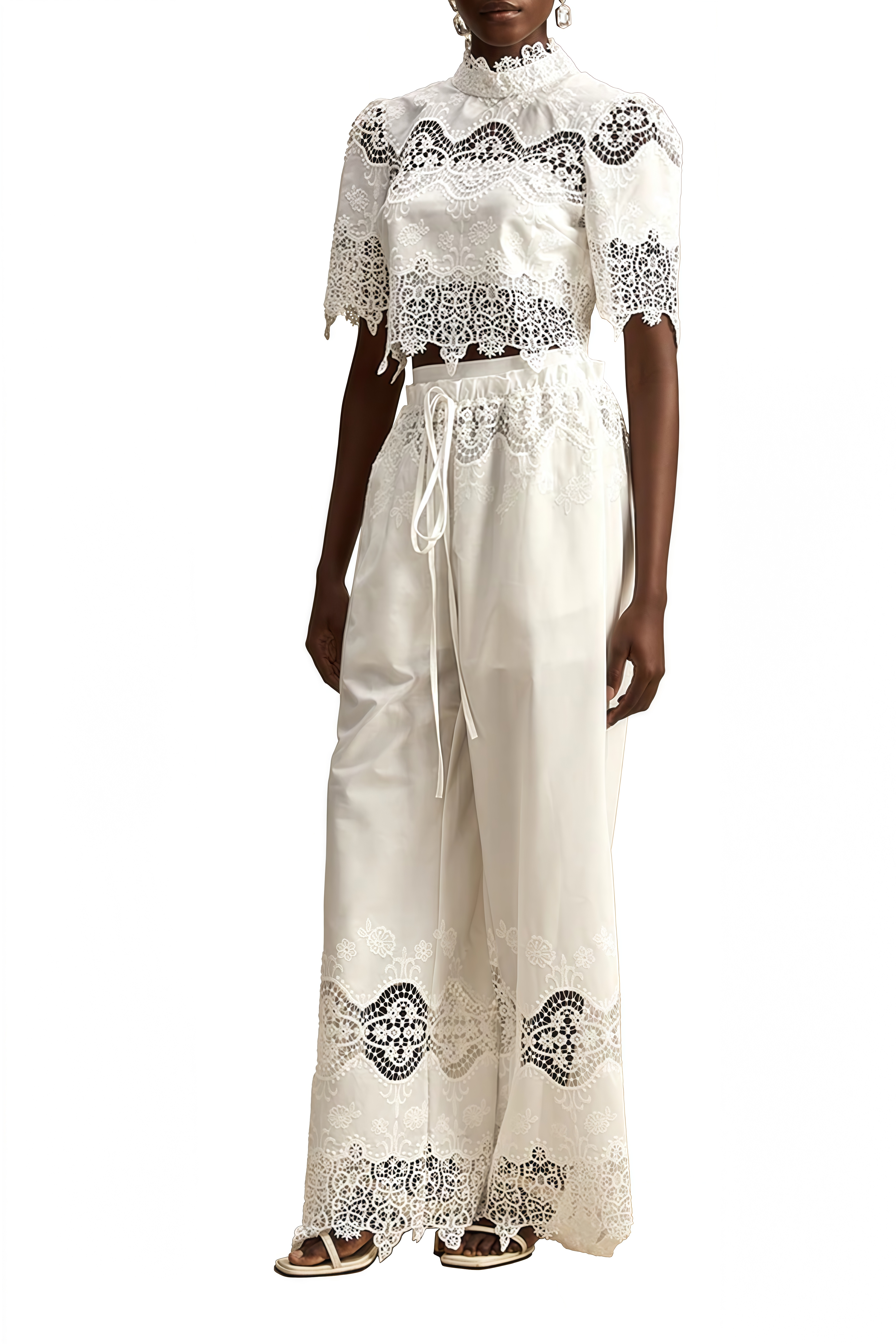Isadora White Cut-Out Crop Top & Trousers Set
