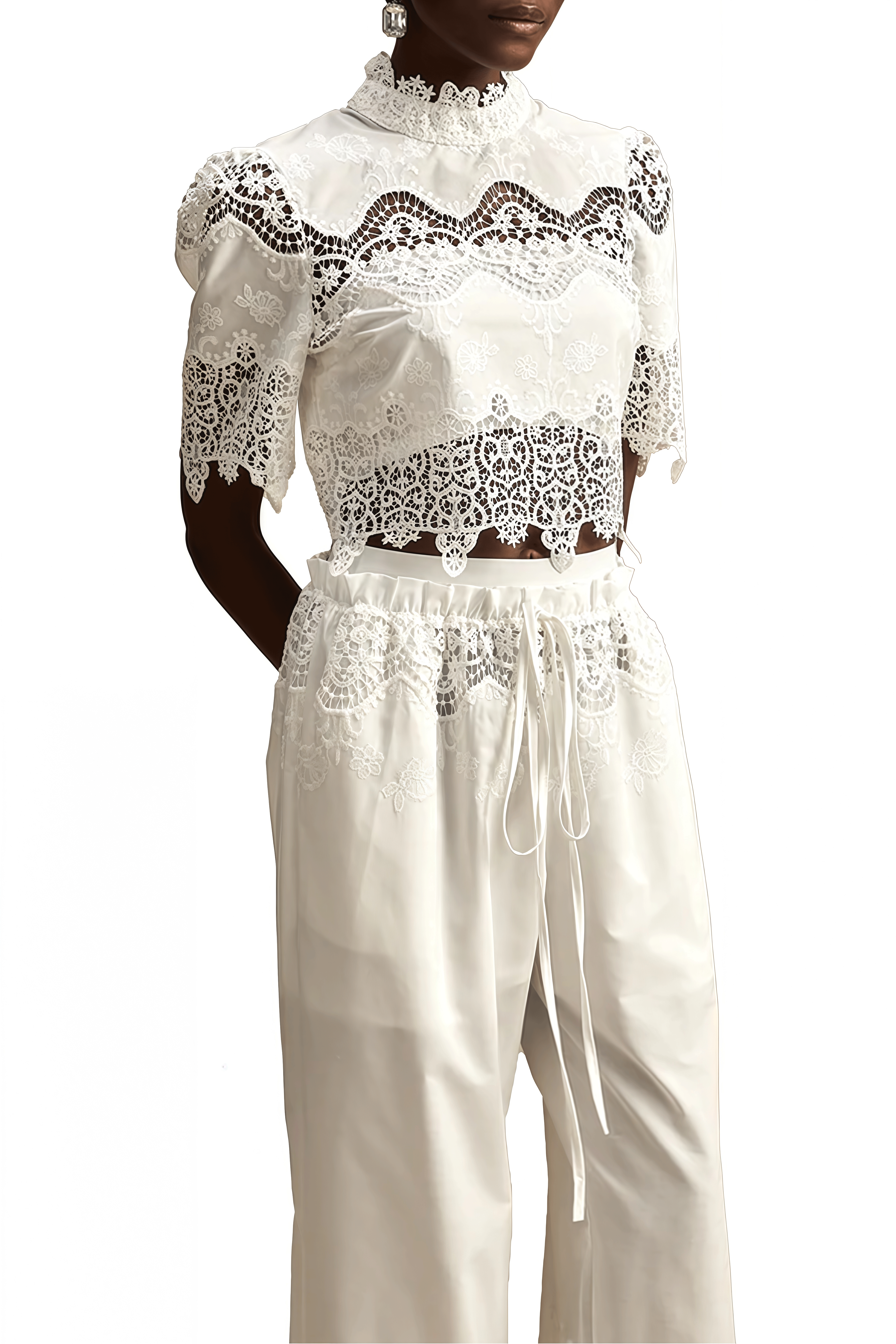 Isadora White Cut-Out Crop Top & Trousers Set