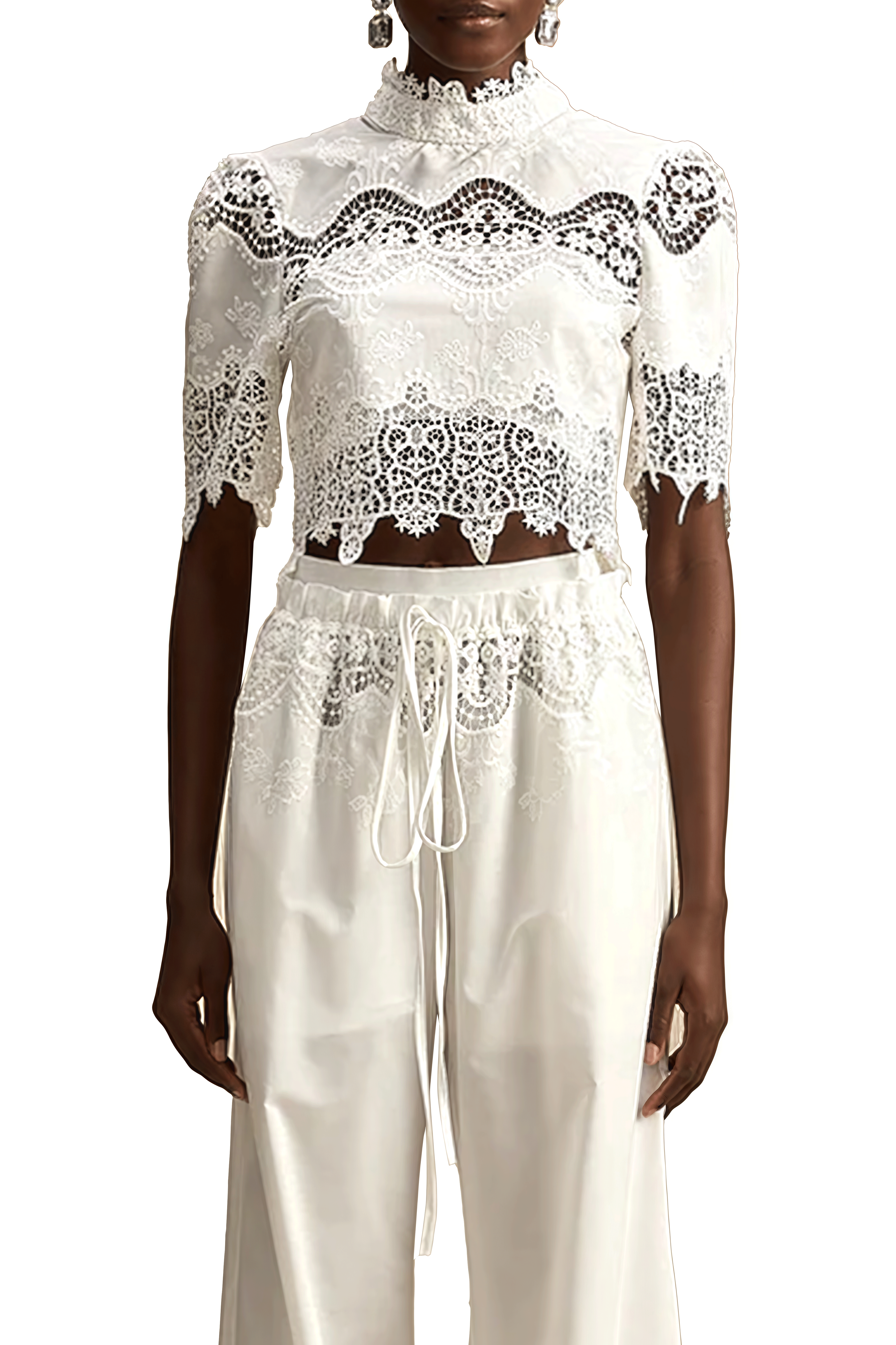 Isadora White Cut-Out Crop Top & Trousers Set