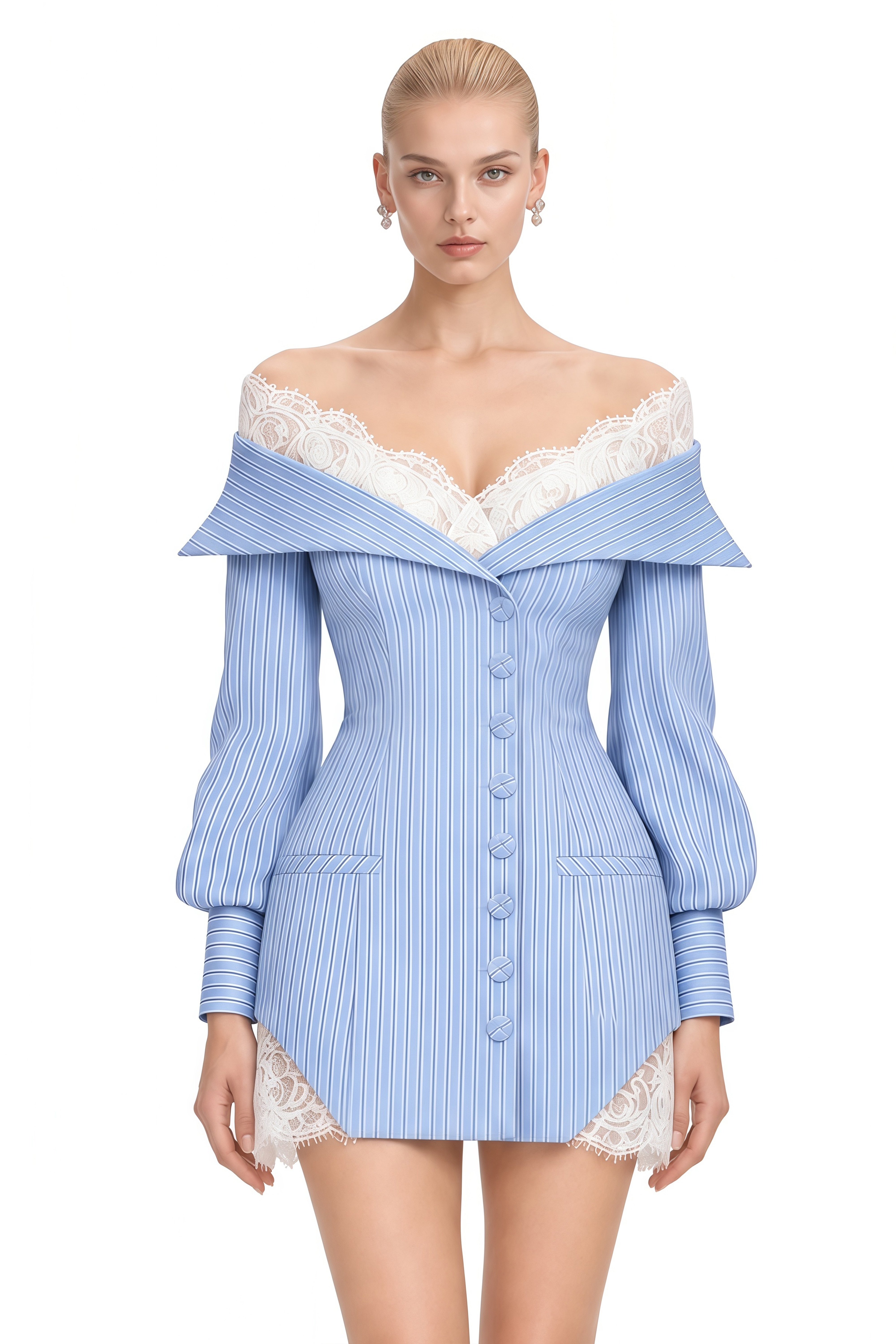 Juliet Light Blue Off Shoulder Lace Mini Dress