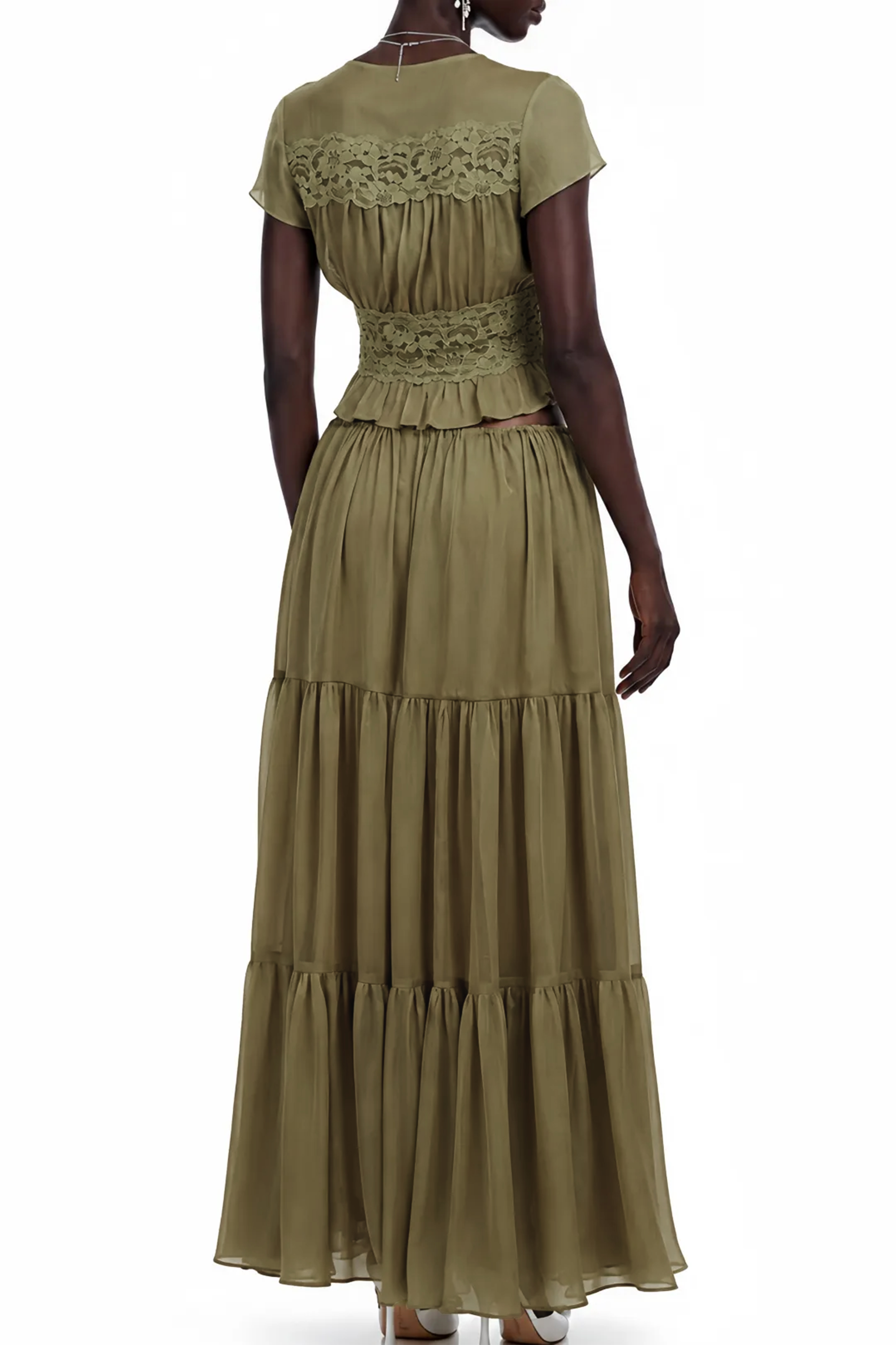 Juniper Green Puff Sleeve Ruched Top & Skirt Set