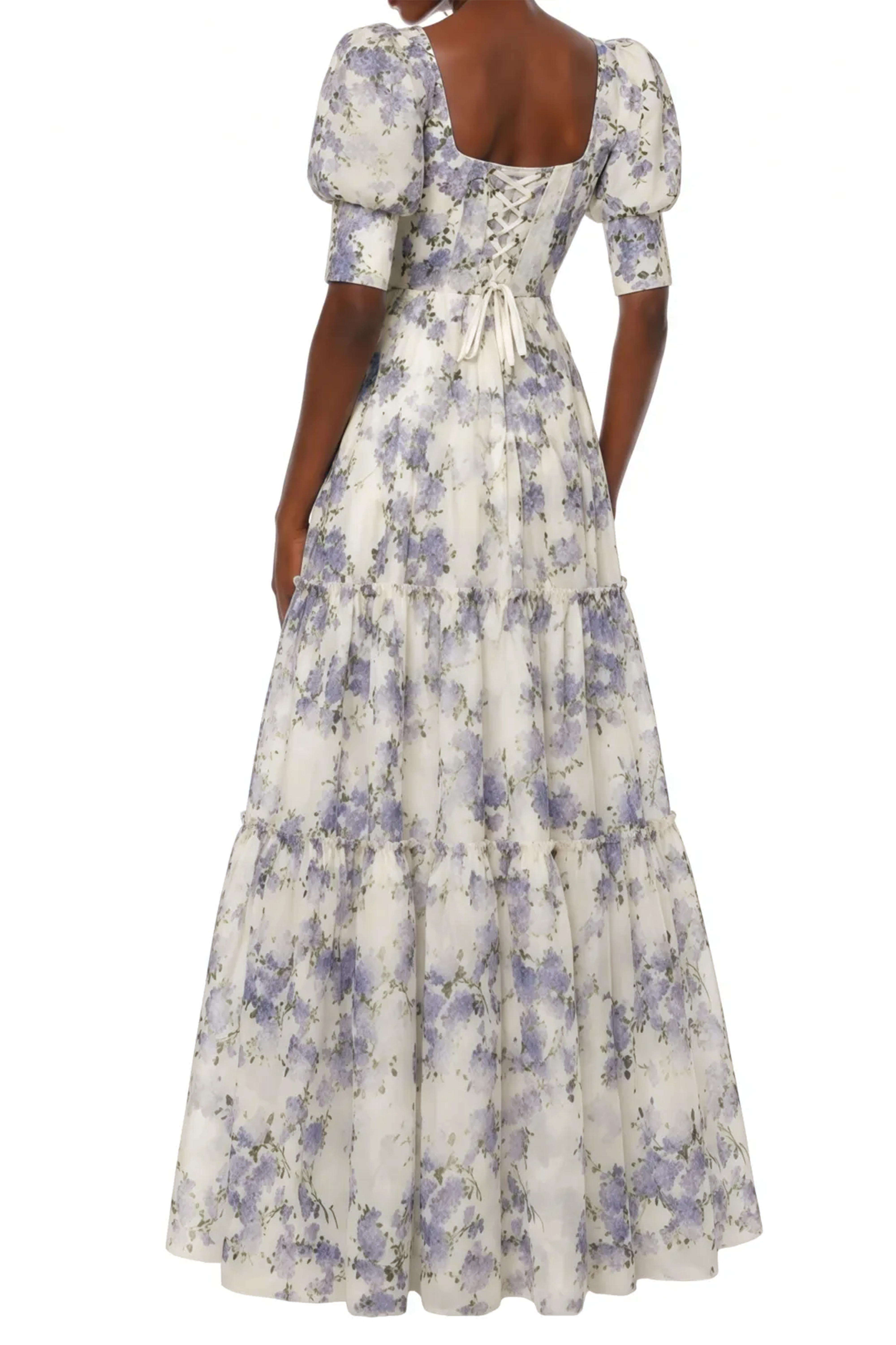 Laurel Purple Ruffled Floral Print Maxi Dress