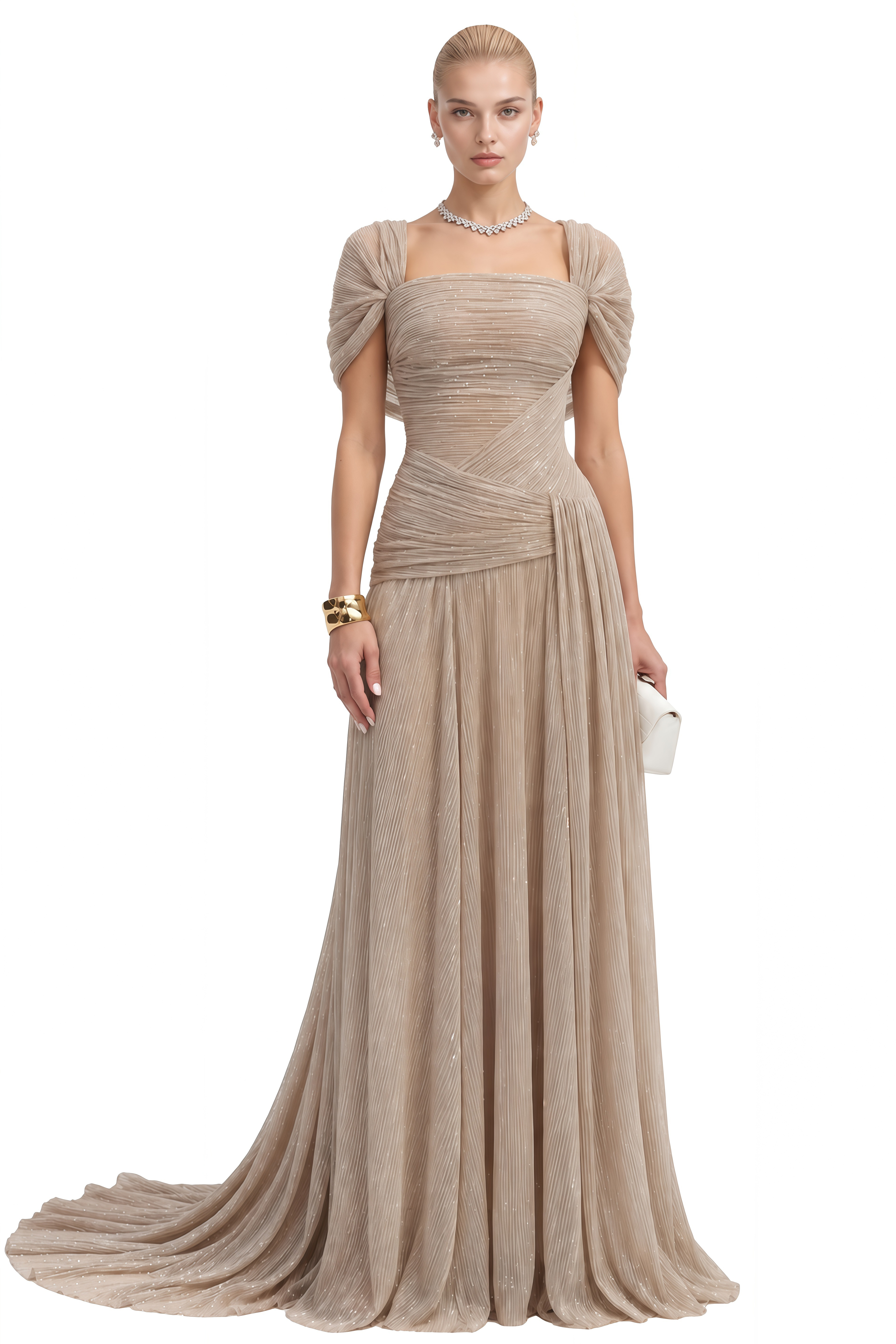 Linnea Khaki Strapless Ruched Maxi Dress