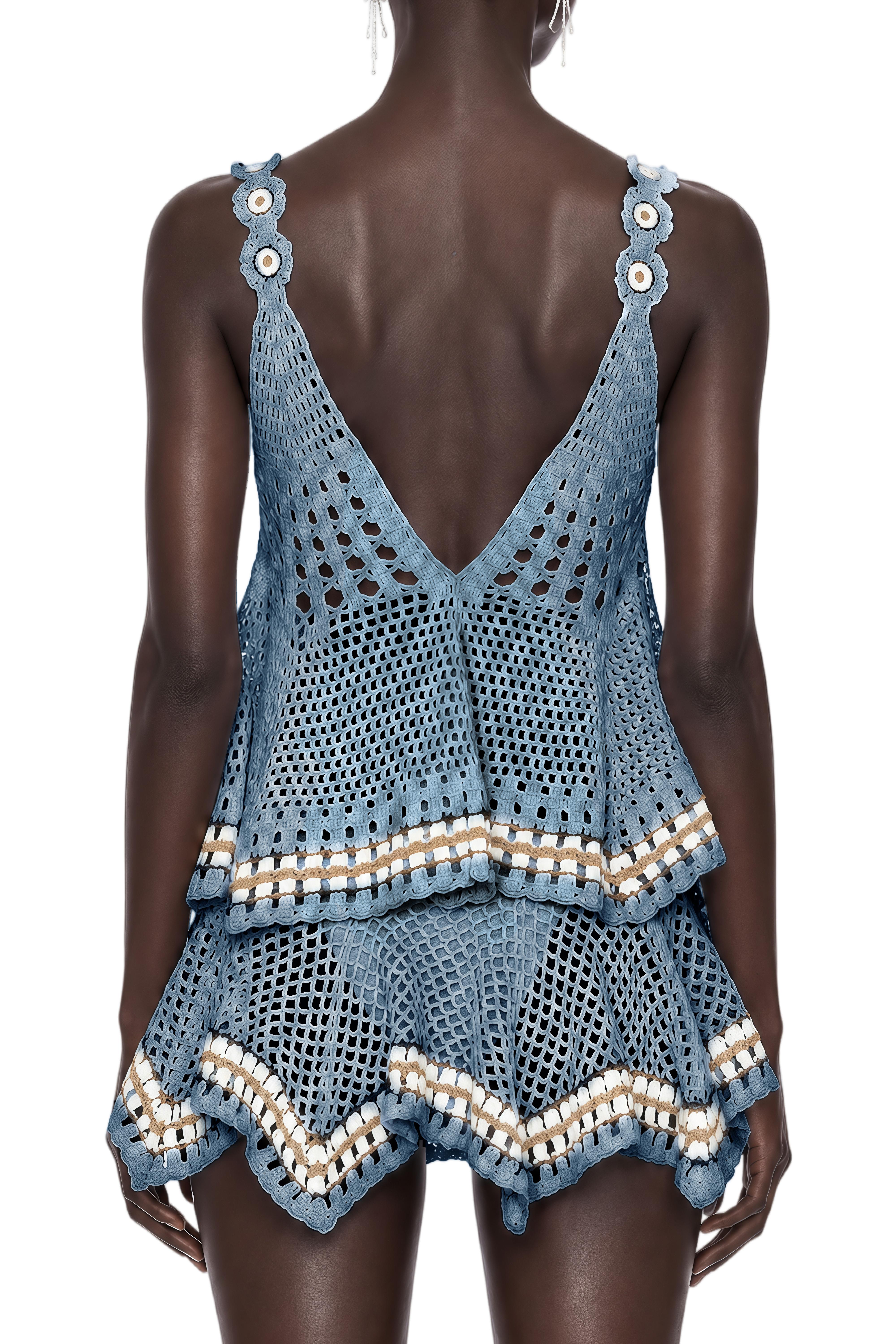 Mireille Blue Sleeveless Halterneck Top & Skirt Set