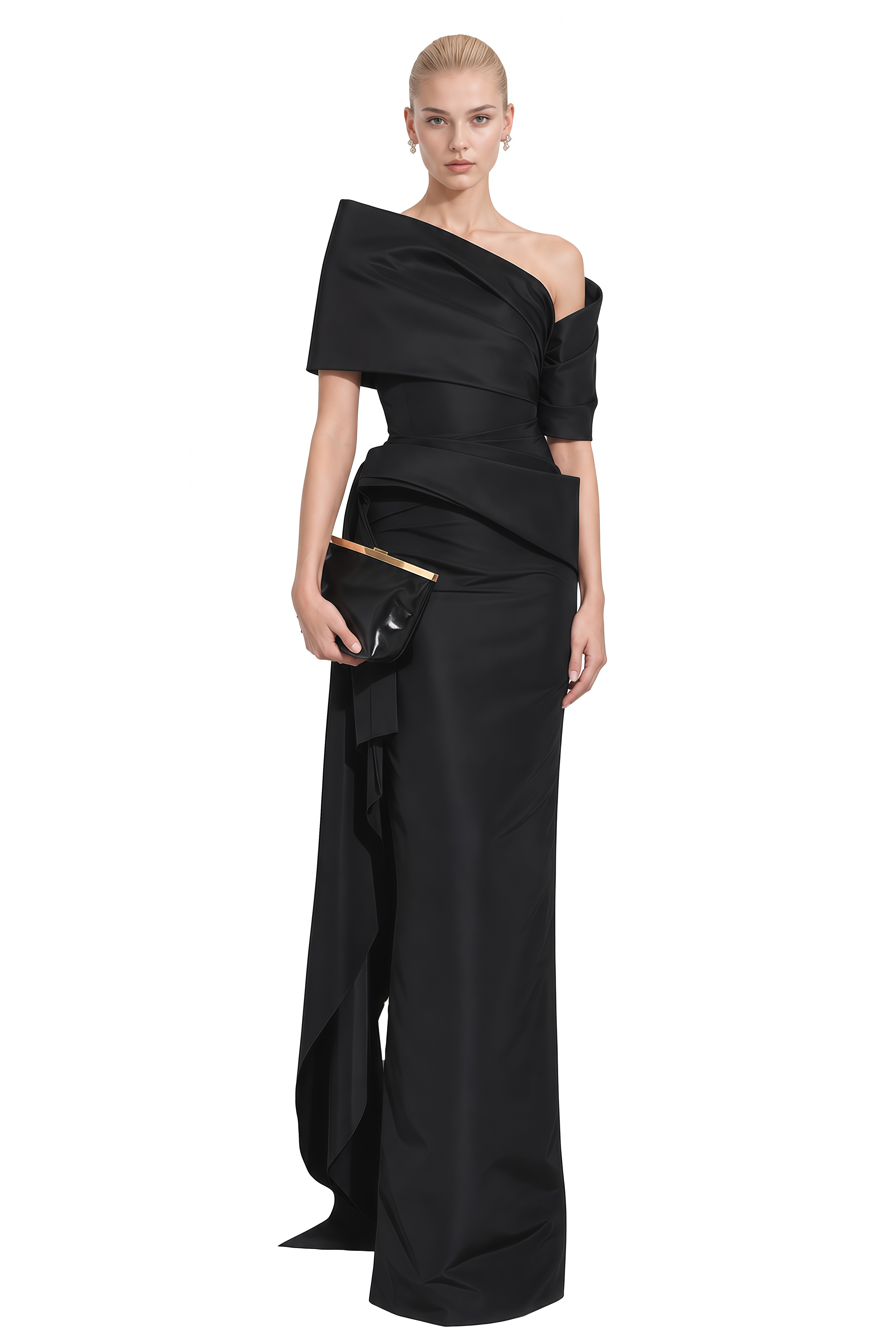 Ophelia Black Asymmetrical Draped Maxi Dress