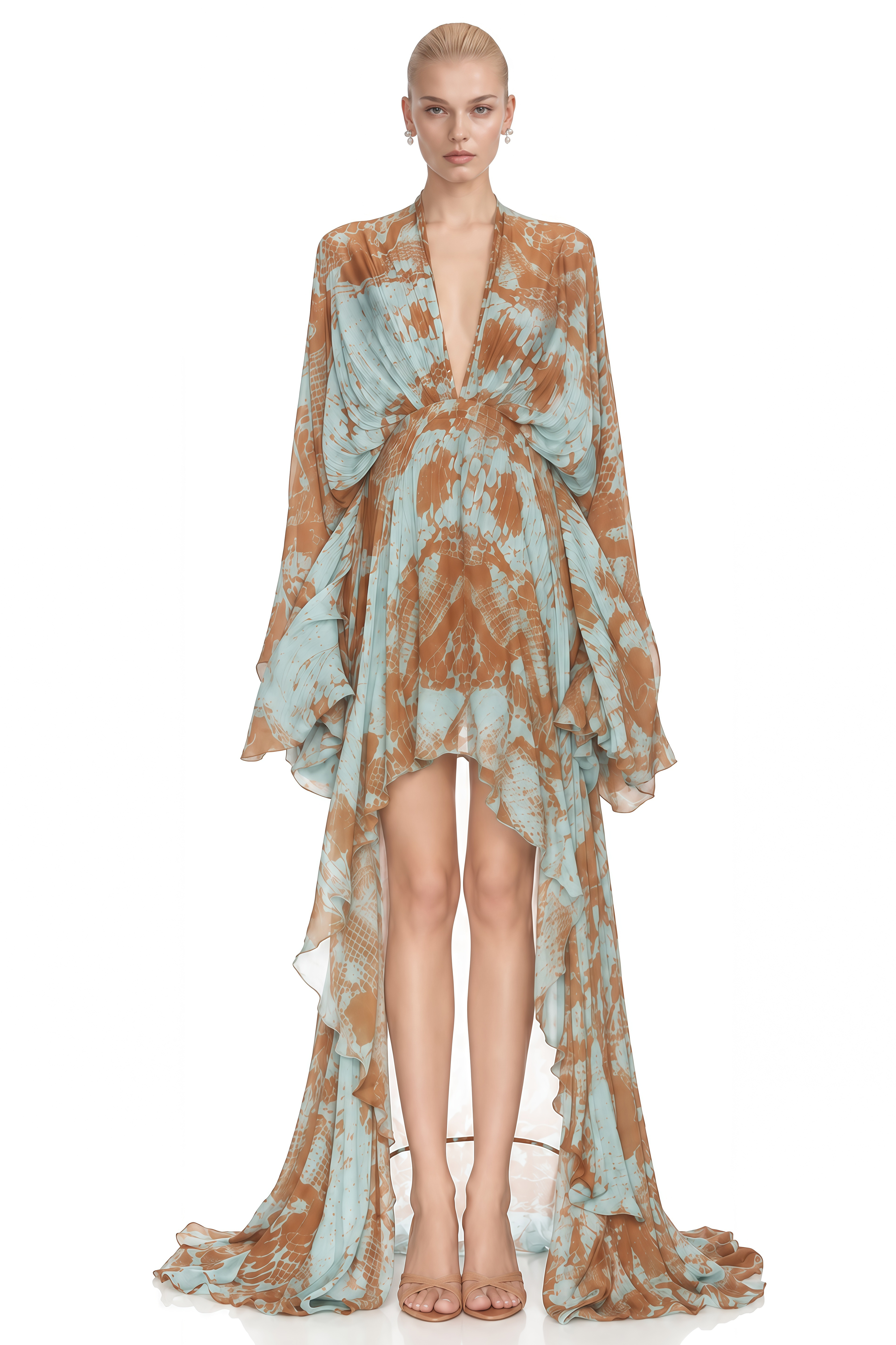 Vesper Green High-Low Draped Maxi Dress