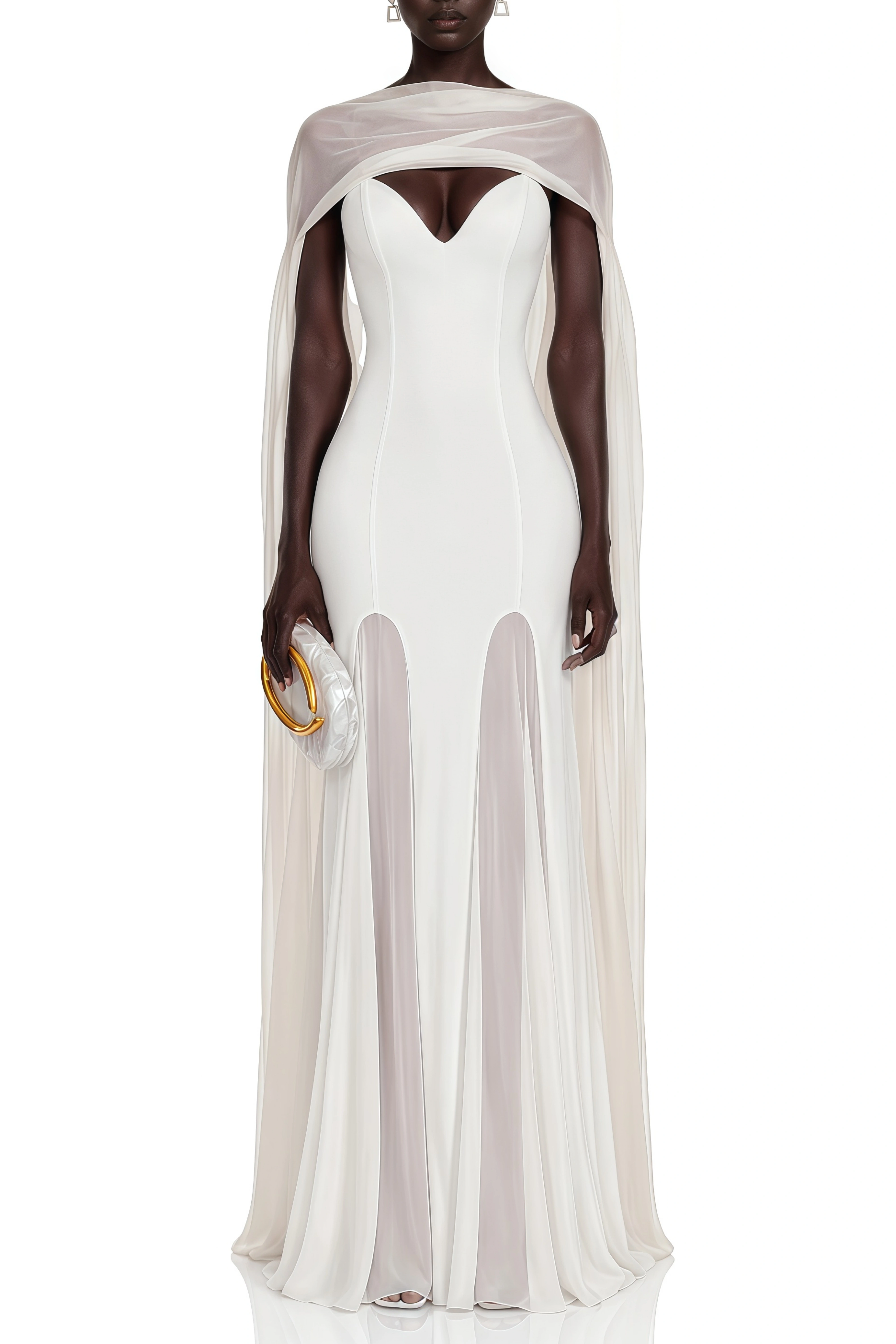 Viola White Sleeveless Asymmetrical Maxi Dress