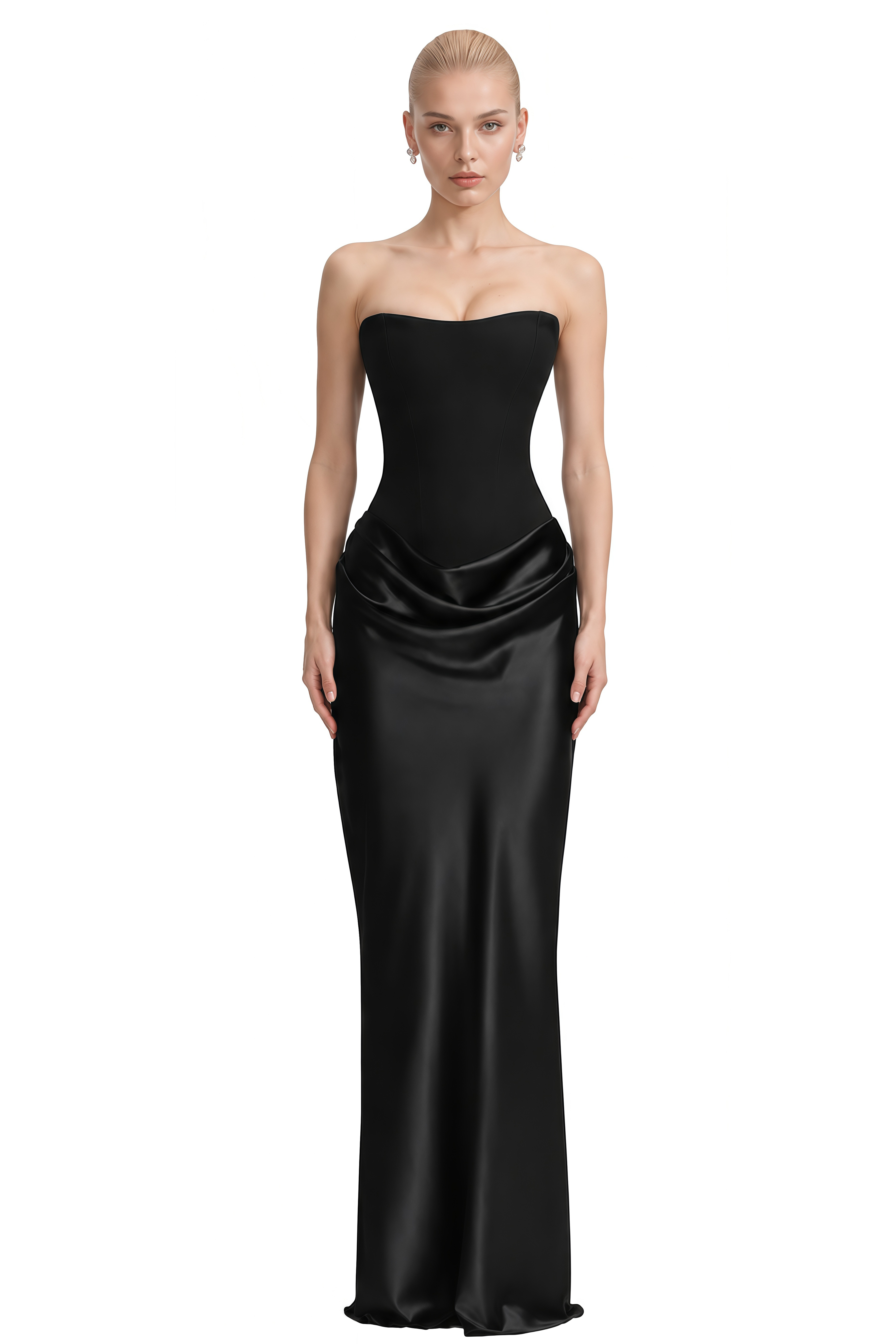 Amelie Black Strapless Draped Maxi Dress